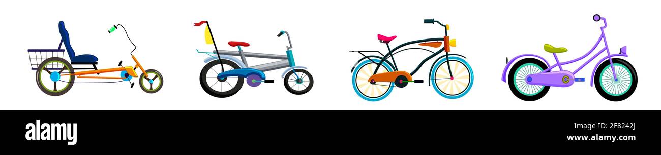 Set von Kindern Vektor-Fahrräder im flachen Stil Stock Vektor