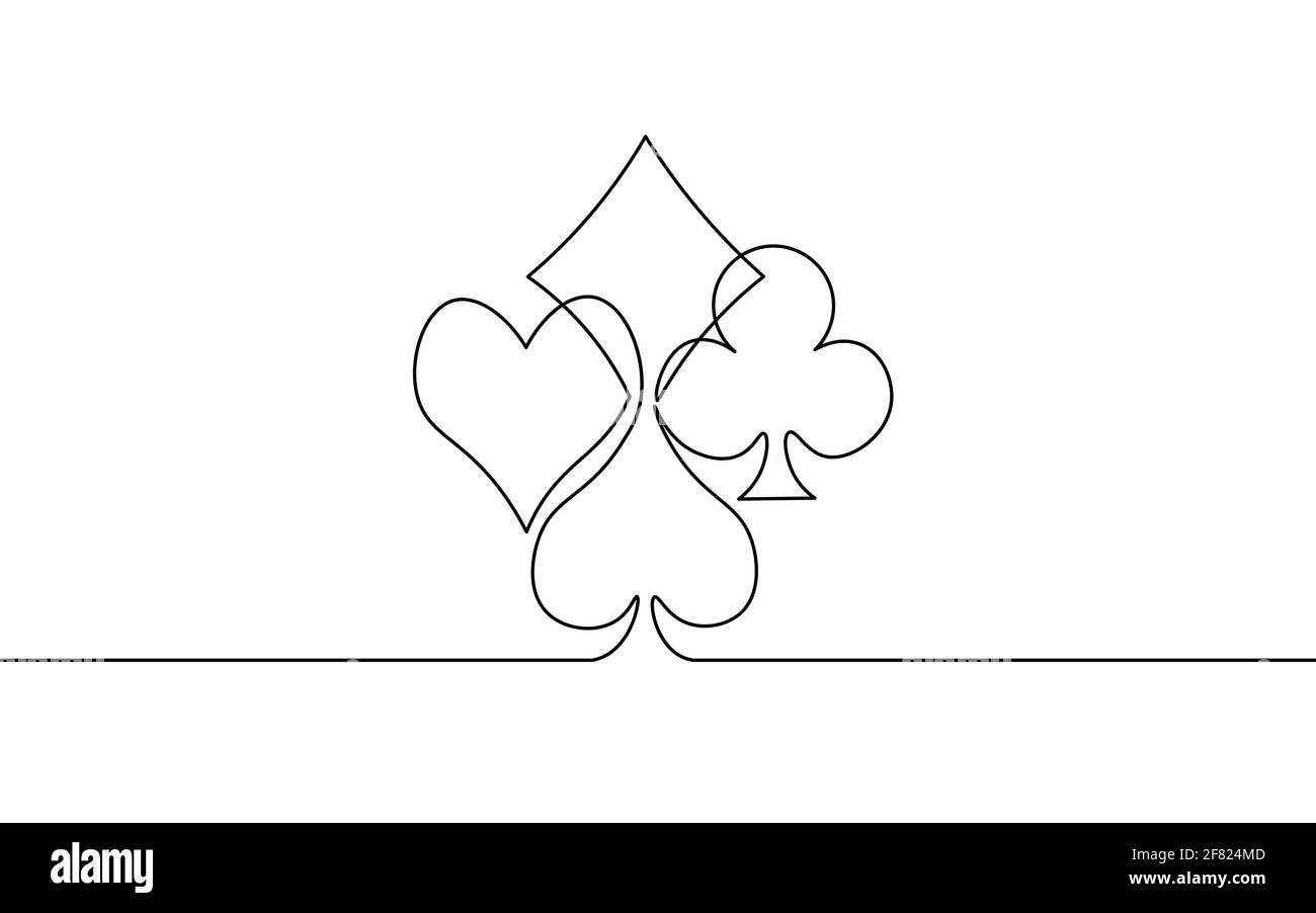 Symbole für einzelne, durchgehende Art Card Suit. Online Casino Poker Spiel Konzept Silhouette Design. Eine Skizze umreißt Vektordarstellung Stock Vektor