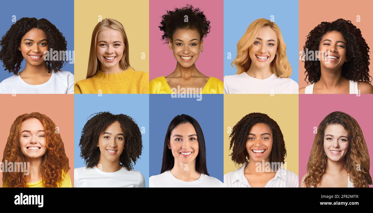 Gemischte Gruppe von lächelnden multikulturellen Frauen Stockfoto