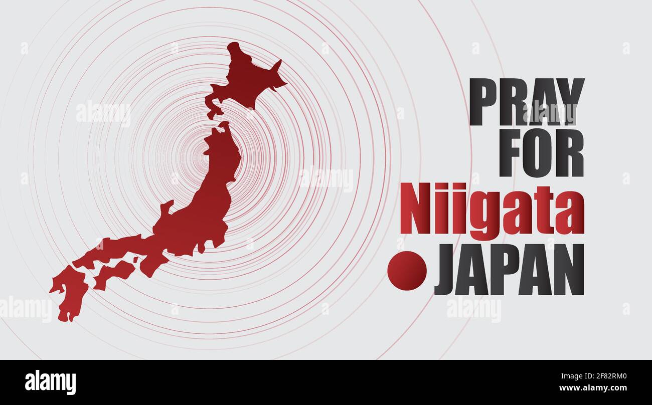 Betet für Niigata japan Botschaft mit Karte auf grauem Hintergrund; Design für Unterstützung und Hilfe für Menschen; Nächstenliebe; Spenden nach Erdbeben; Vektor-illustrati Stock Vektor