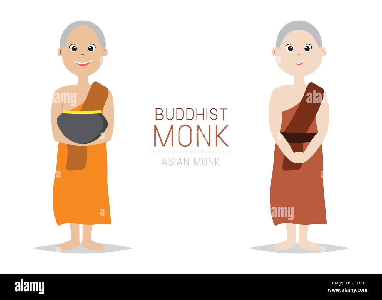 Vektor Buddhistischer Mönch Asiatischer Stil; Zeichentrickfigur-Design. Stock Vektor
