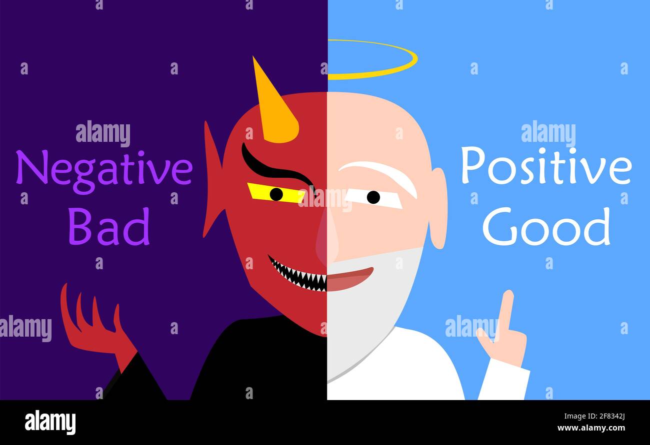 Gott und das Böse in einer Person, surreale Gesichter Vektorkunst Stock Vektor