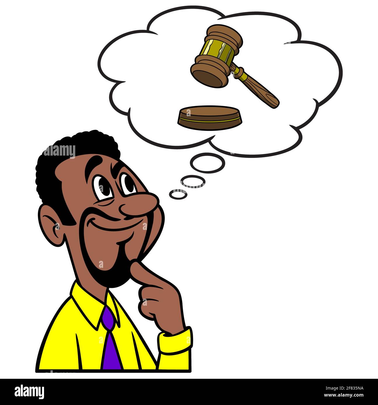 Mann, der an einen Gerichtsfall denkt - EINE Cartoon-Illustration eines Mannes, der an einen bevorstehenden Gerichtsprozess denkt. Stock Vektor