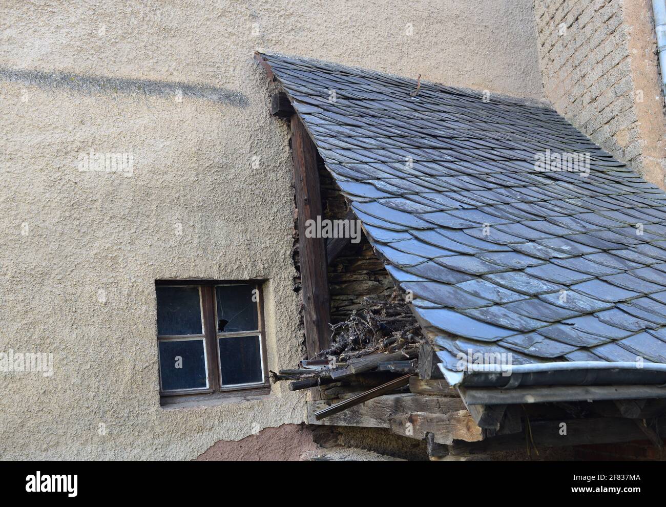 Eine Probe des Moselschiefersteindachs Stockfoto