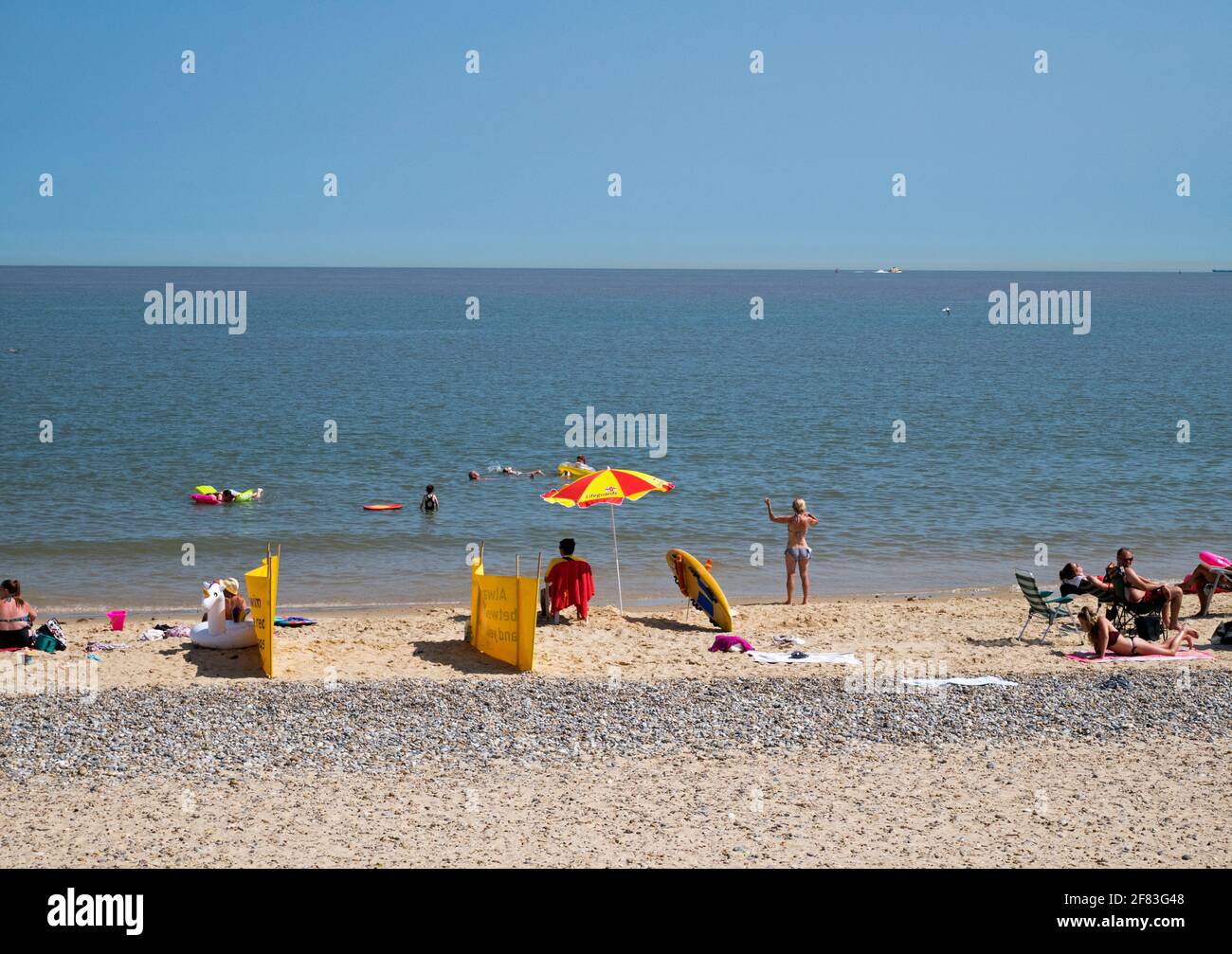 Lowestoft's beeindruckender South Beach im Sommer an der „Sunrise Coast“ von Suffolk, Lowestoft, Suffolk, England, Großbritannien Stockfoto