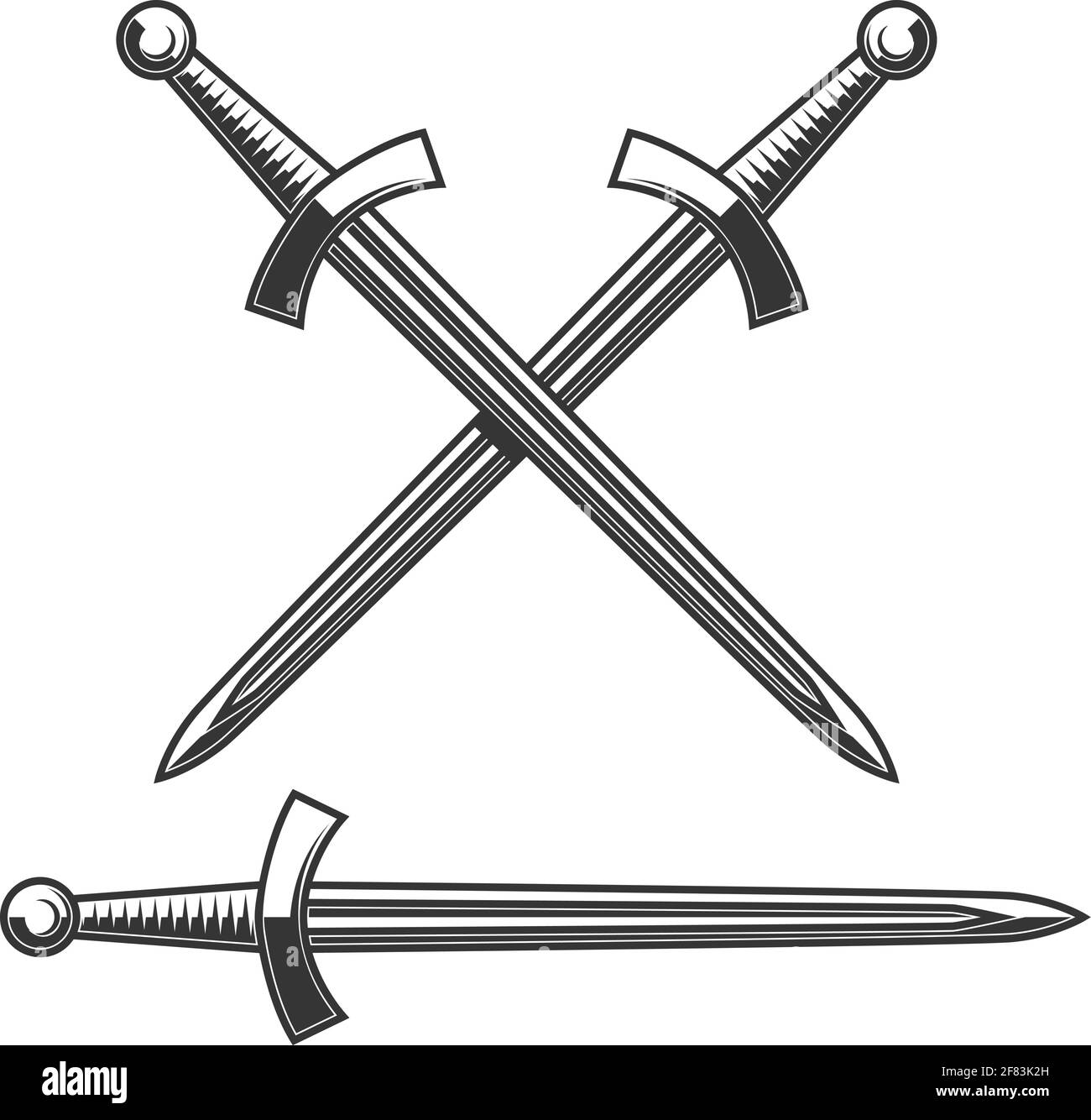 Darstellung des mittelalterlichen Ritterschwertes. Gestaltungselement für Plakat, Karte, Banner, Schild. Vektorgrafik Stock Vektor