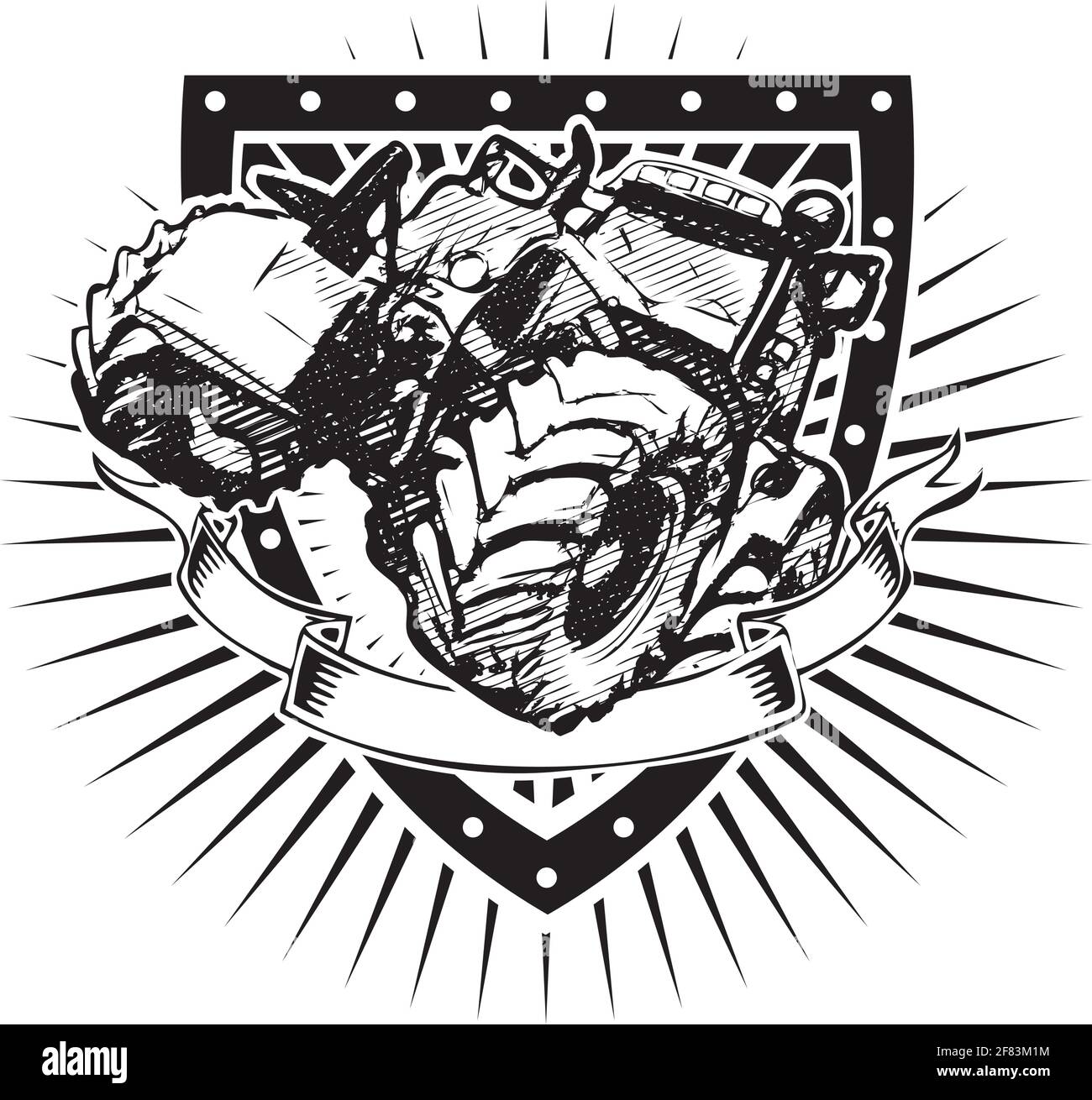 landwirtschaftliche Zugmaschine auf dem Schild Stock Vektor