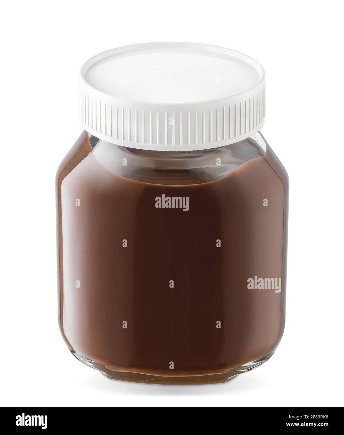 Glas mit Schokoladencreme auf weiß isoliert Stockfoto