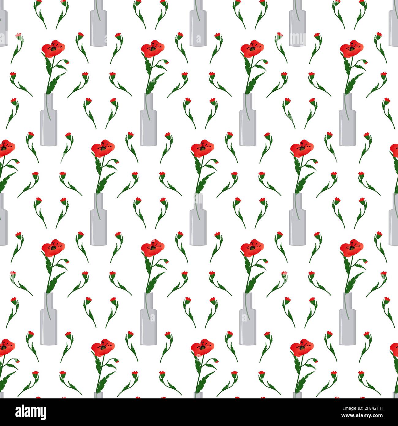 Muster mit roten Mohnsamen in einer Glasflasche. Stock Vektor