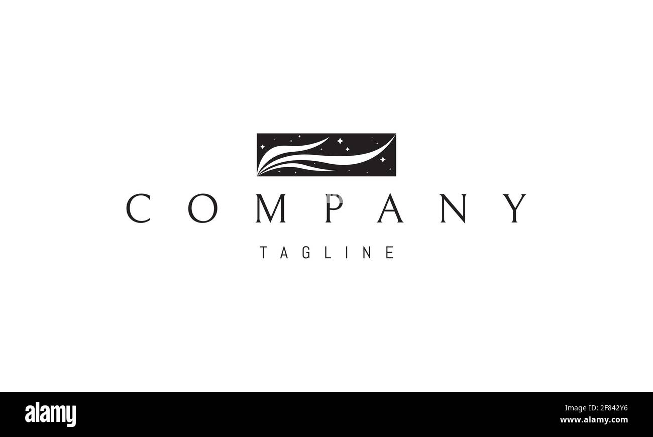 Vektor-Logo, auf dem ein abstraktes Bild von Wellen im Raum auf einem Hintergrund von Sternen. Stock Vektor