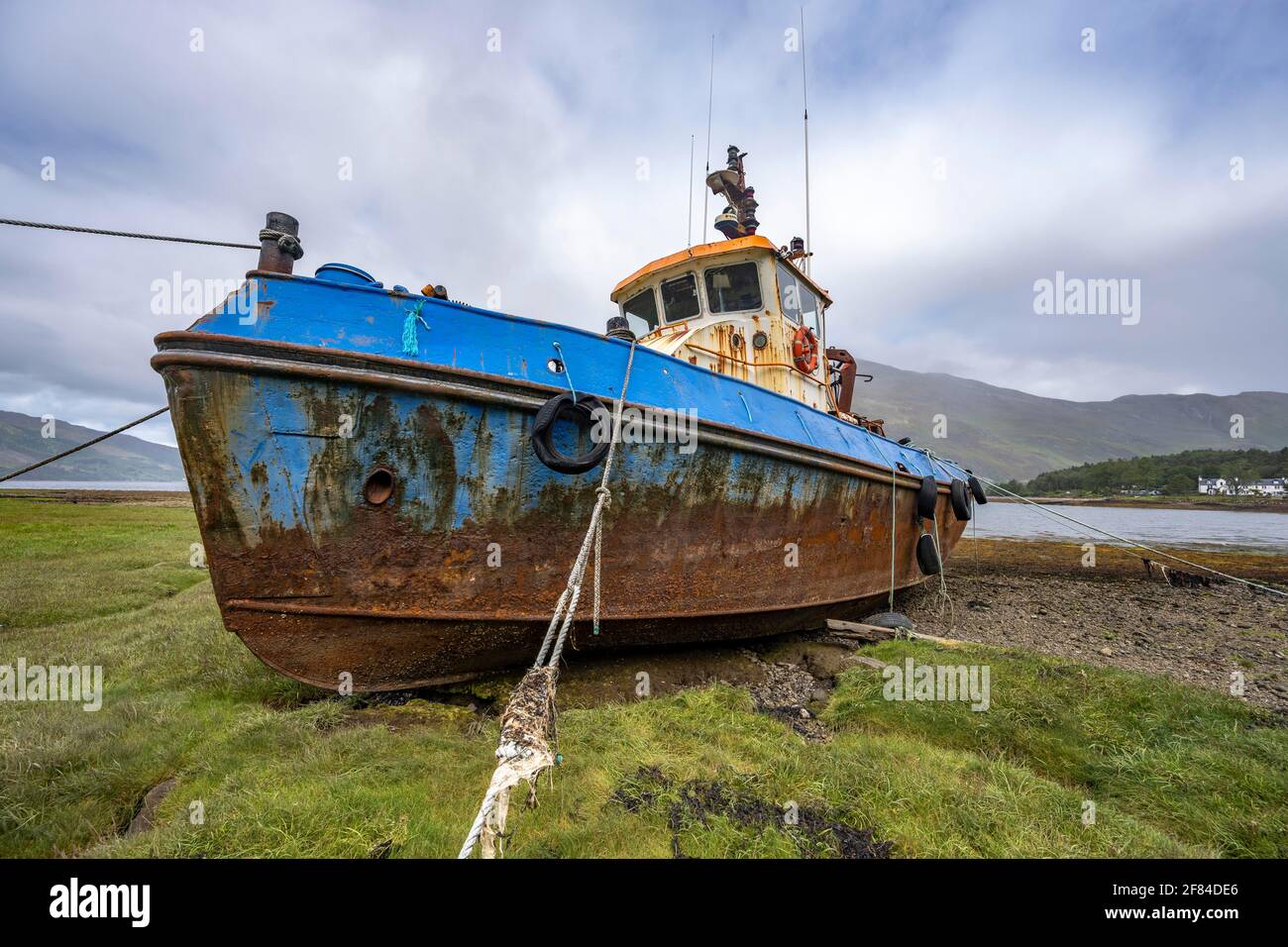 Verrostetes Schiffs Rack, Old Boat of Coal, Loch Eil, Coal, Fort William, schottisches Hochland, Schottland, Großbritannien Stockfoto