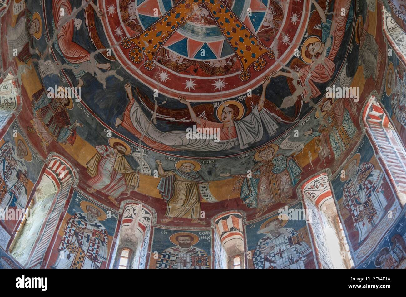 Fresco, Georgisch-Orthodoxe Nikortsminda-Kirche, Kaukasus, Racha-Gebirge, Tkibuli, Racha, Kutaisi, Georgia Stockfoto