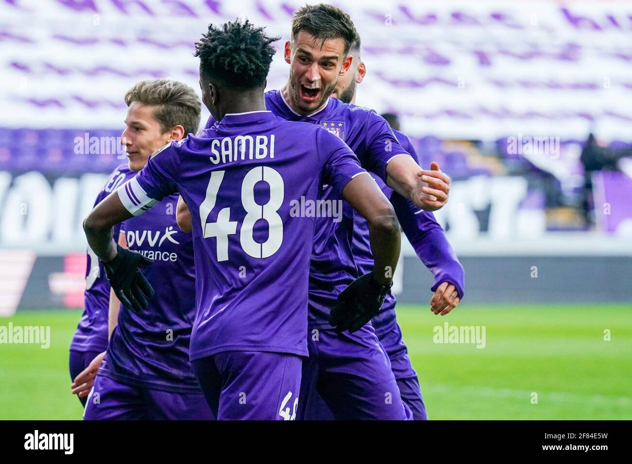 ANDERLECHT, BELGIUM - APRIL 11: 2-1 RSC Anderlecht, goal by Albert Sambi  Lokonga of RSC Anderlecht during the Jupiler Pro League match between RSC  And Stock Photo - Alamy