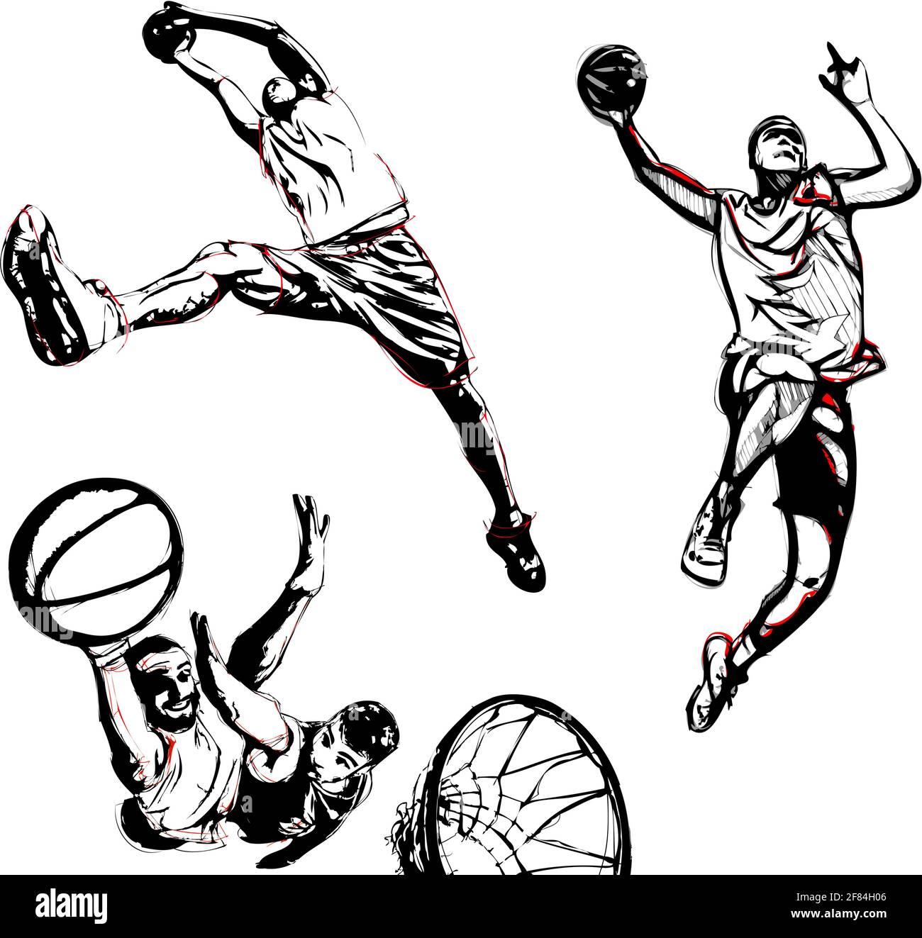 Drei Illustrationen von Basketballspielern in Aktion Stock Vektor