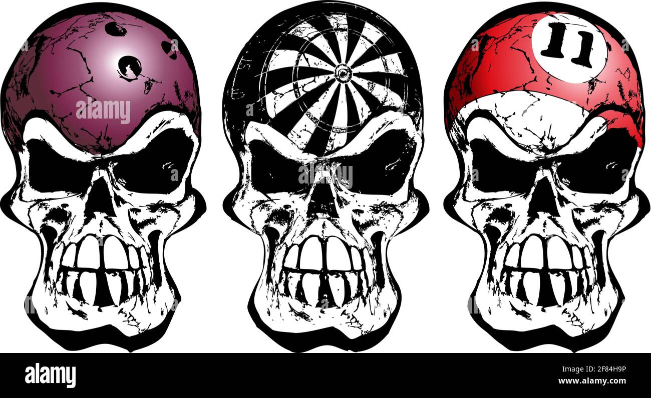 Bowling, Darts und Billard-Schädel Stock Vektor
