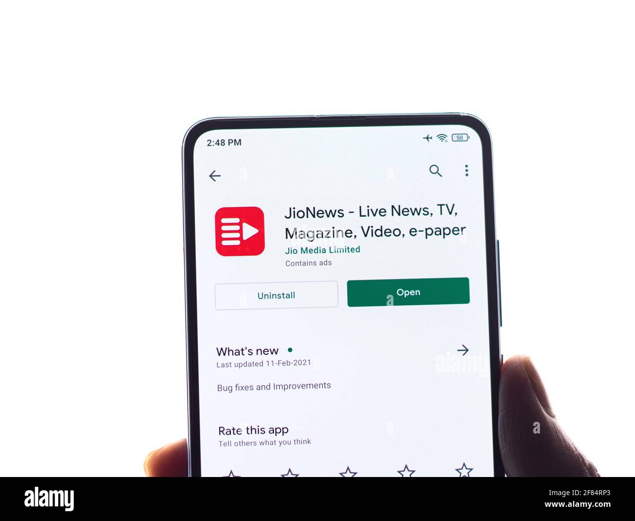 Assam, indien - 10. April 2021 : Jio News-Logo auf Telefonbildschirm Stock Bild. Stockfoto