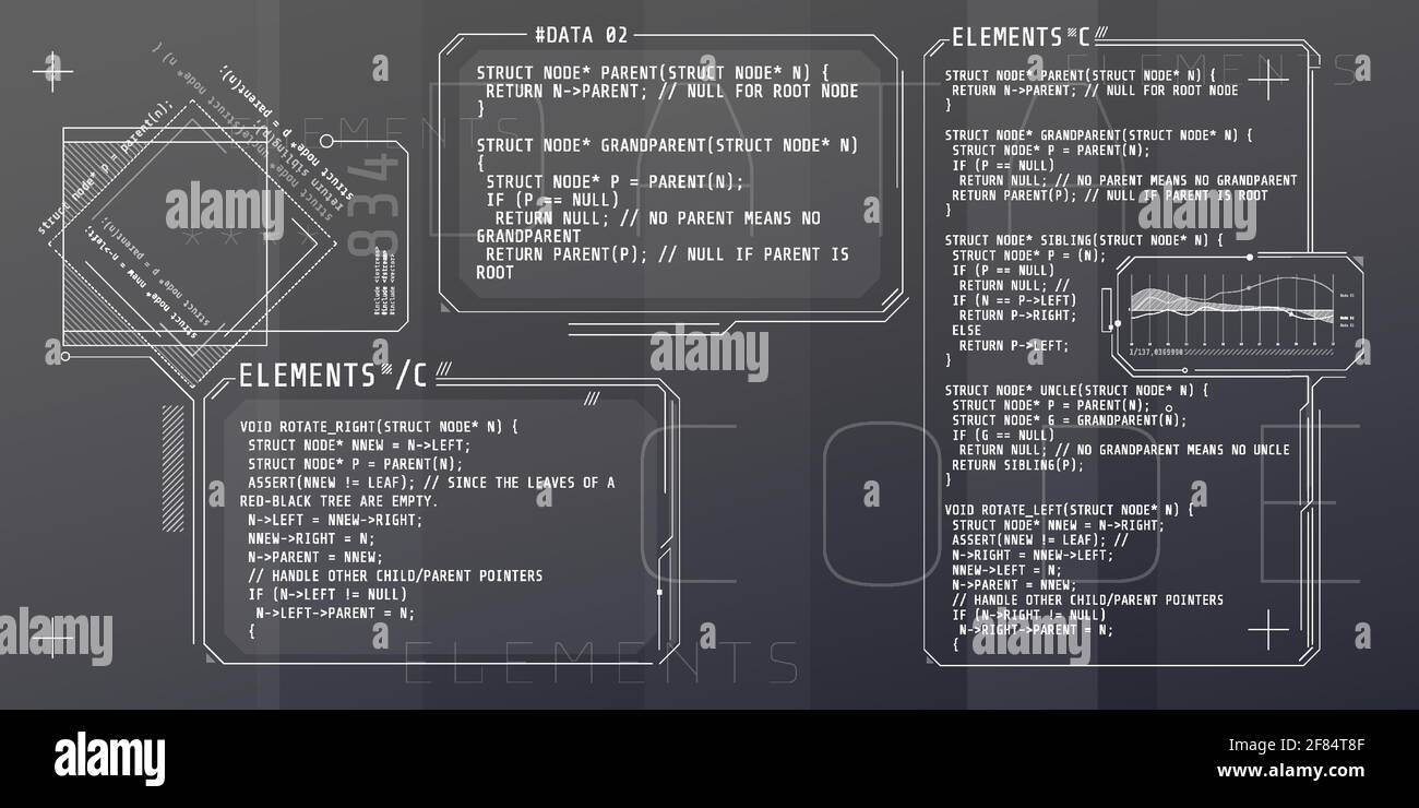 HUD-Schnittstellenelemente mit einem Teil des Codes C. Stock Vektor