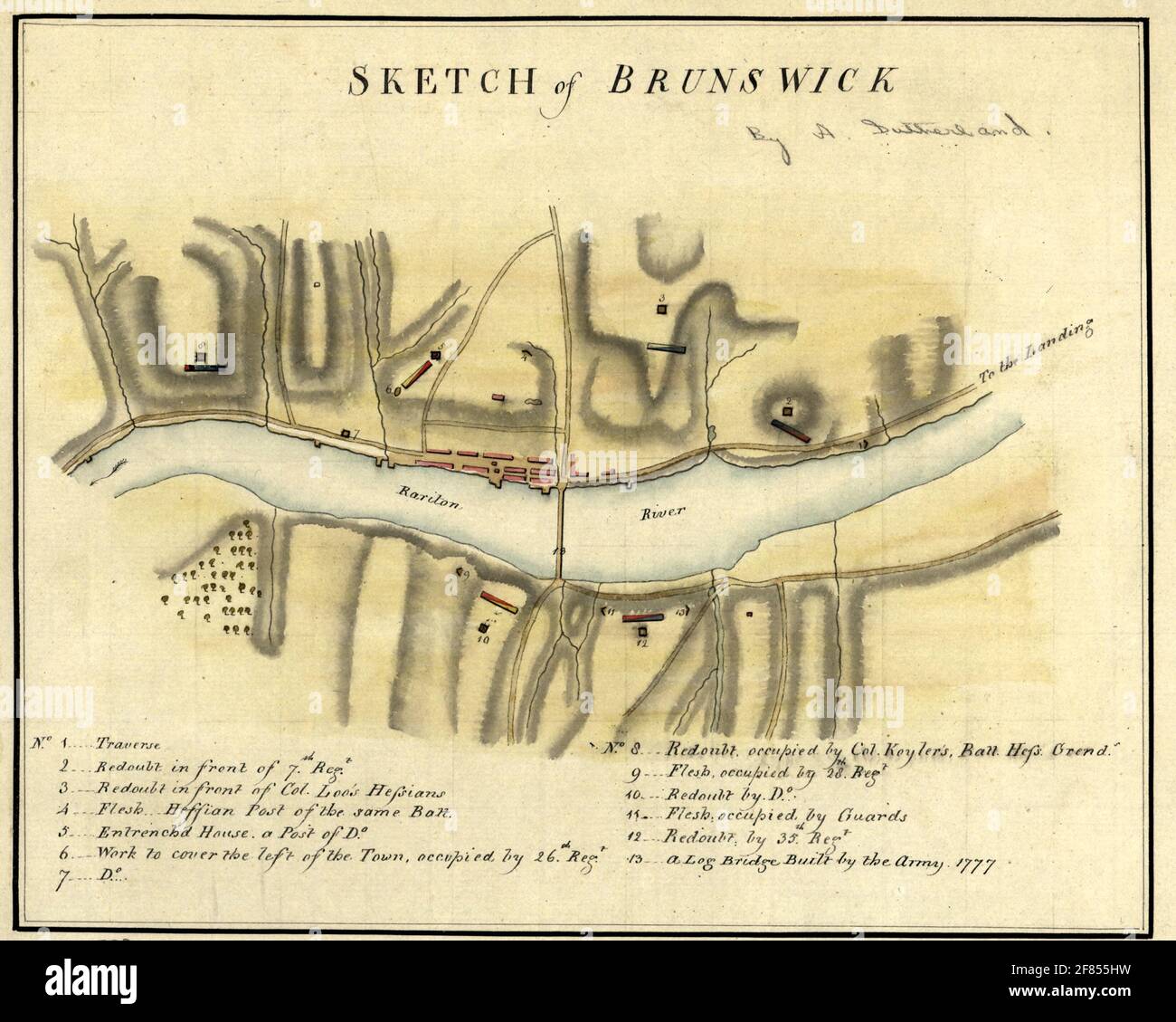 Skizze von New Brunswick, NJ während der amerikanischen Revolution Stockfoto