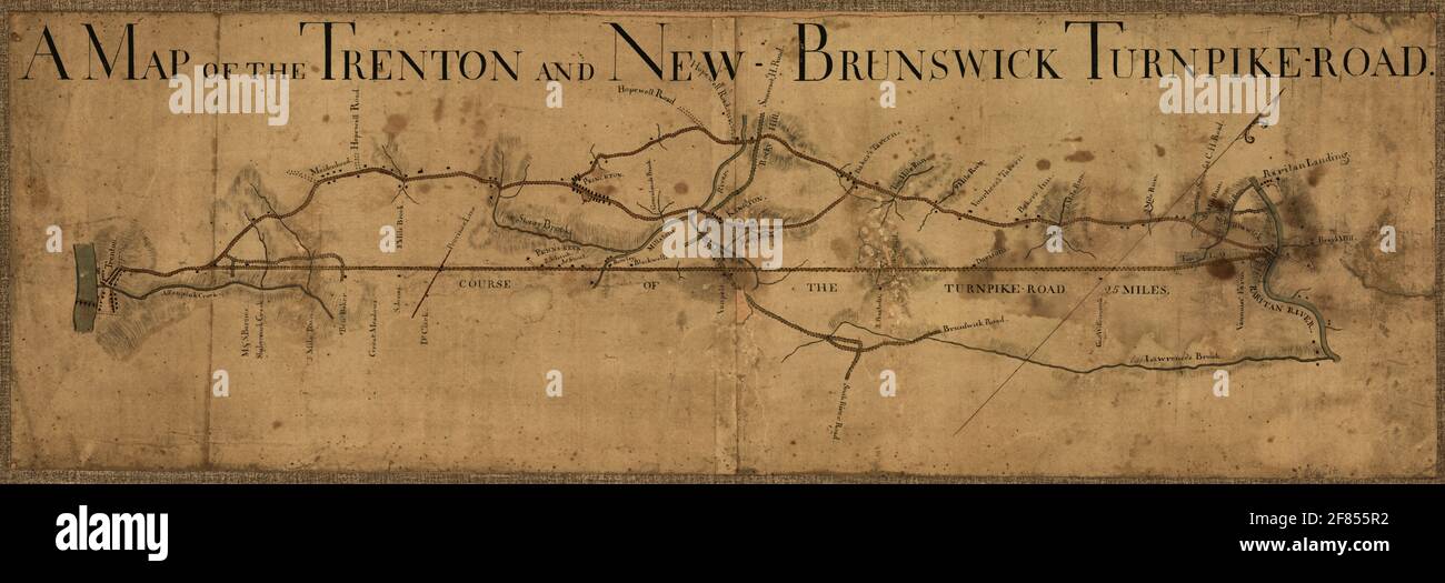 Eine Karte der Trenton und New-Brunswick Turnpike-Road, Anfang des 19. Jahrhunderts Stockfoto