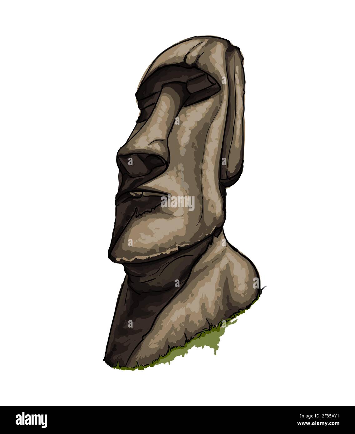Moai Statue, Osterinsel Statue aus einem Spritzer Aquarell, farbige Zeichnung, realistisch. Vektordarstellung von Farben Stock Vektor