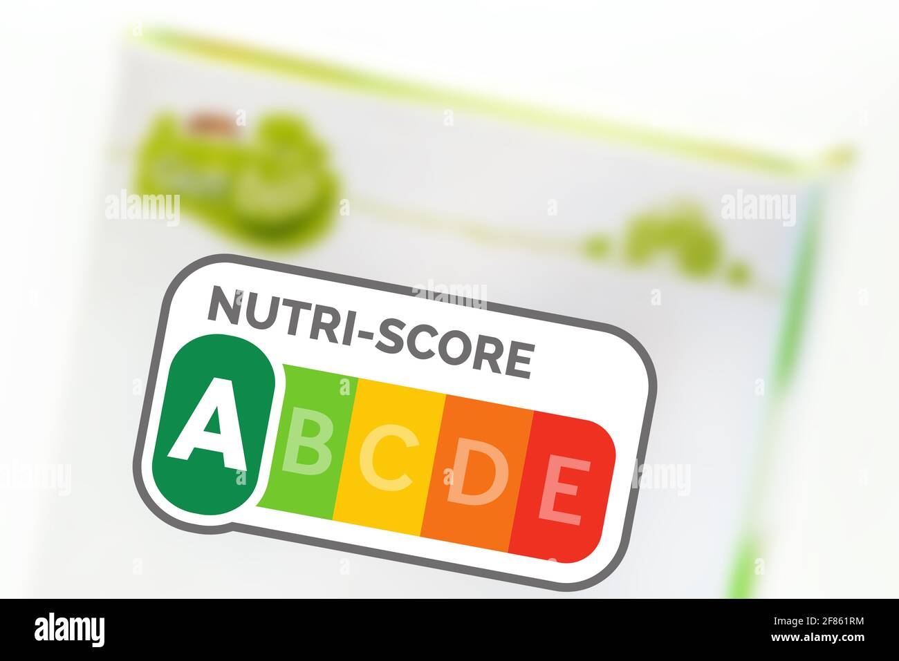 Nutri-Score-Symbol, Rating-Chart A . Nutri-Score ist ein Nährwertkennzeichnungssystem für Lebensmittel. Stockfoto