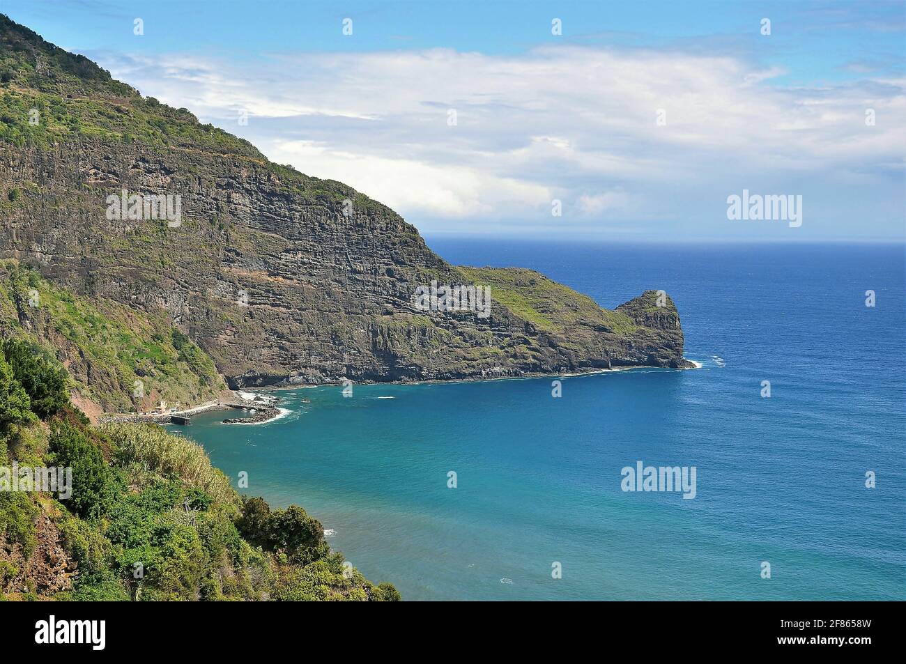 Atlantikküste und Clerigo Punkt, Faial, Santana Gemeinde, Region Madeira, Portugal, Stockfoto
