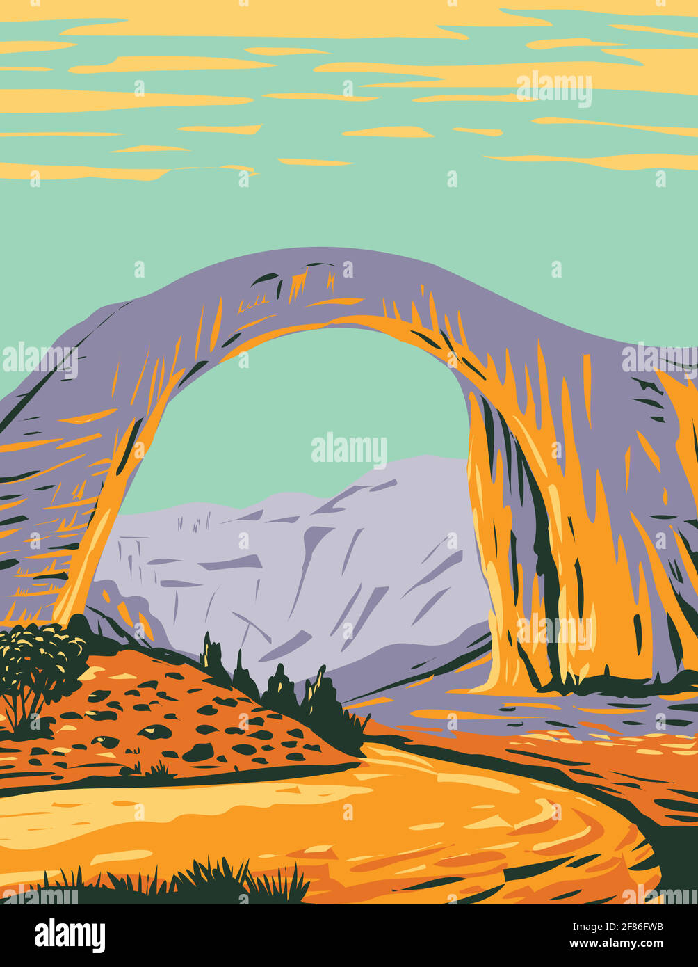 WPA Poster Art of Rainbow Bridge National Monument die höchste natürliche Brücke der Welt im Süden von Utah, USA, wurde im Projekt Administa realisiert Stock Vektor