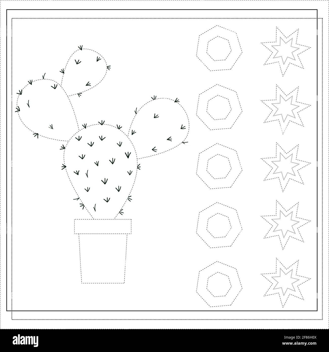 ben Sie die Handschrift. Zeichnen Sie mit Leichtigkeit ein Arbeitsblatt  fr Kinder im Vorschulalter. Kaktus-Illustration fr Kinder  Stock-Vektorgrafik - Alamy