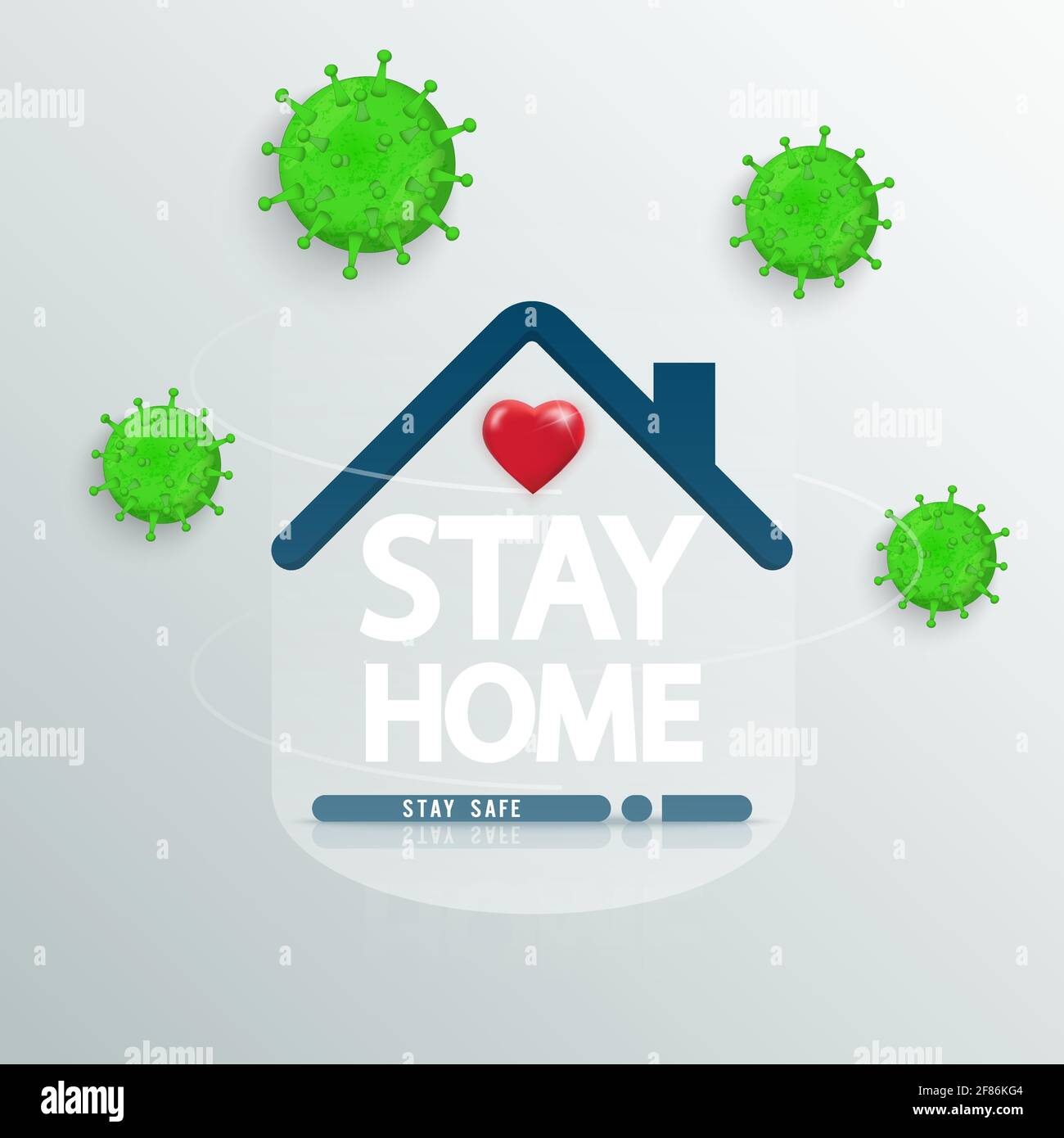 Zu Hause bleiben Text unter dem Dach des Hauses mit Herz. COVID 19 oder Logo der Kampagne zum Schutz vor Coronaviren. Bleiben Sie zu Hause mit einer eigenen Quarantäne, um den Ausbruch zu stoppen. Stock Vektor