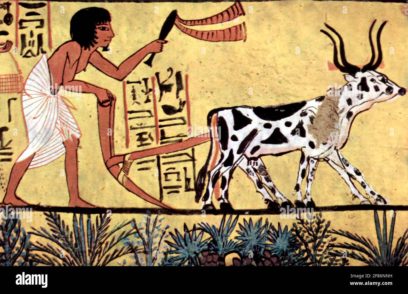 6070. Pflügen und Aussaat, Wandmalerei aus dem Grab von Sennedjem in Theben aus c. 1200 V. CHR. Stockfoto