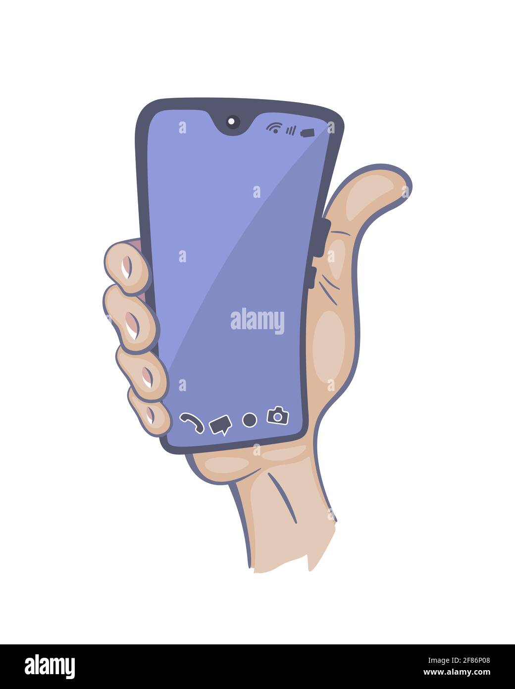 Die Cartoon-Illustration eines Smartphones in der Hand mit einer Leerstelle ist auf einem weißen Hintergrund isoliert. Stock Vektor