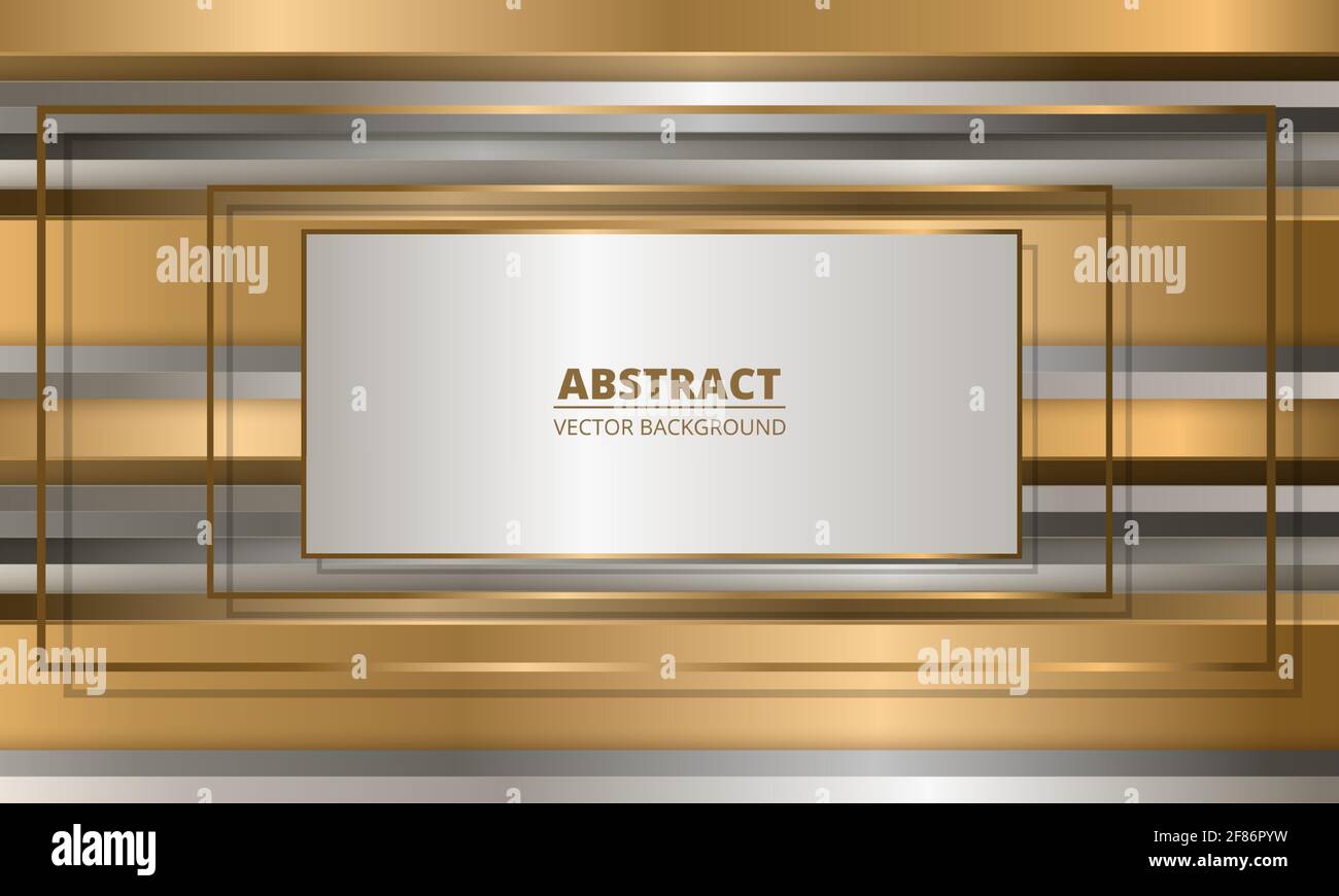 Goldene Rahmen auf abstraktem Hintergrund mit dreidimensionalen Formen in Gold und Silber. Abstrakte Metallic-Vektor-Illustration. Stock Vektor