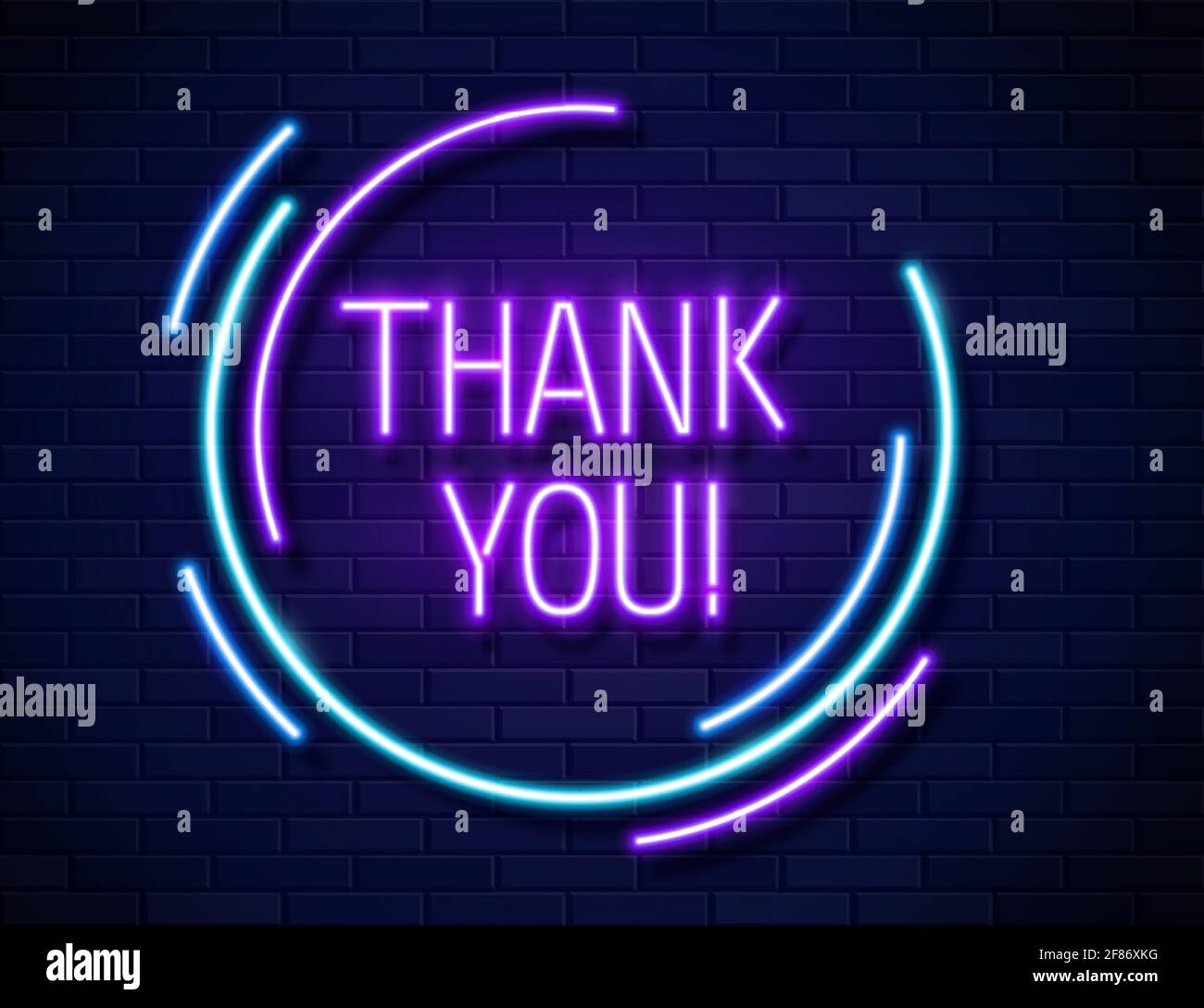 Vielen Dank realistische Neon Text Sign isoliert auf Ziegelwand Hintergrund Stock Vektor