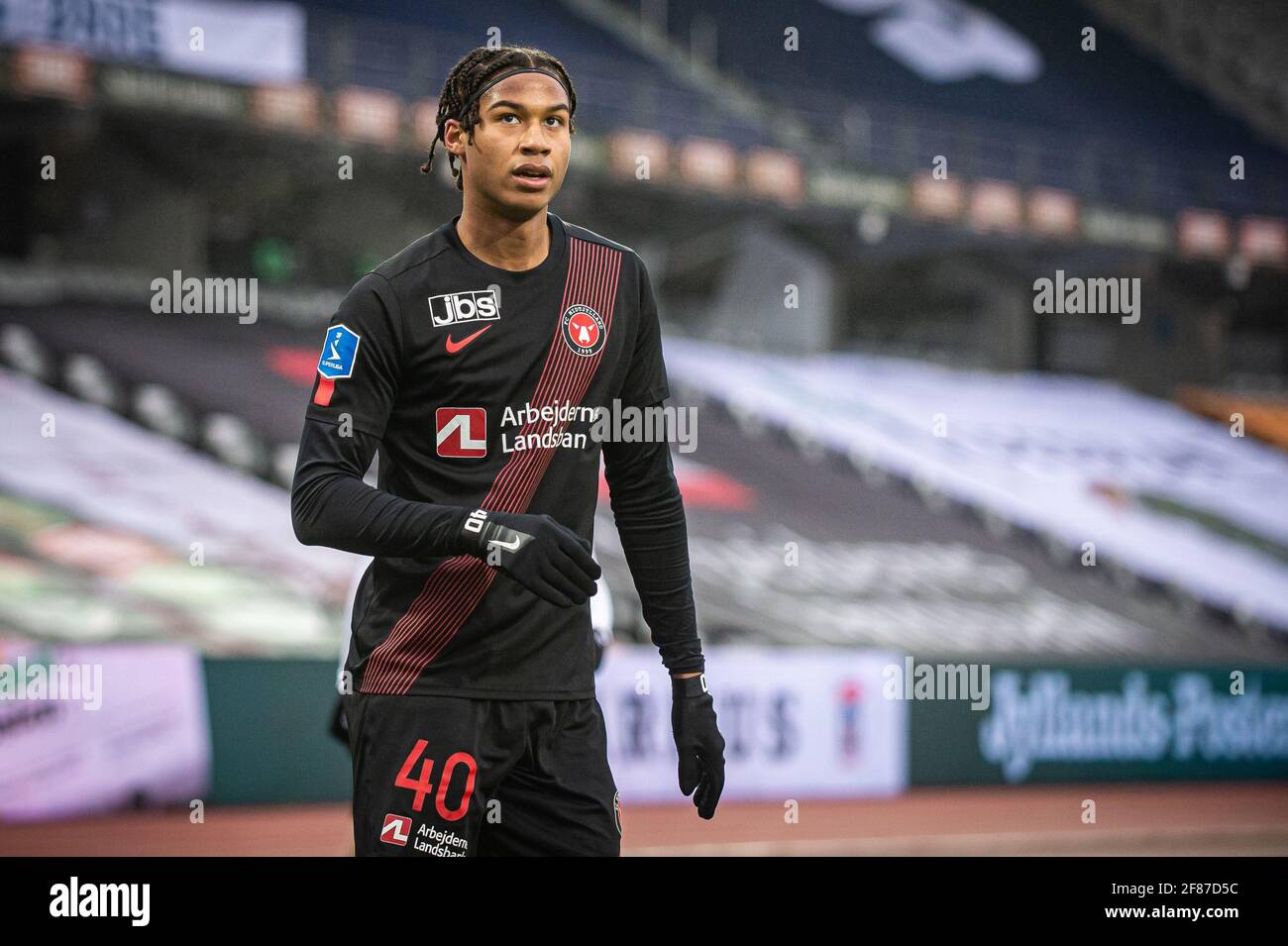 Aarhus, Dänemark. April 2021. Jens-Lys Cajuste (40) vom FC Midtjylland beim 3F Superliga-Spiel zwischen Aarhus GF und FC Midtjylland im Ceres Park in Aarhus. (Foto: Gonzales Photo/Alamy Live News Stockfoto