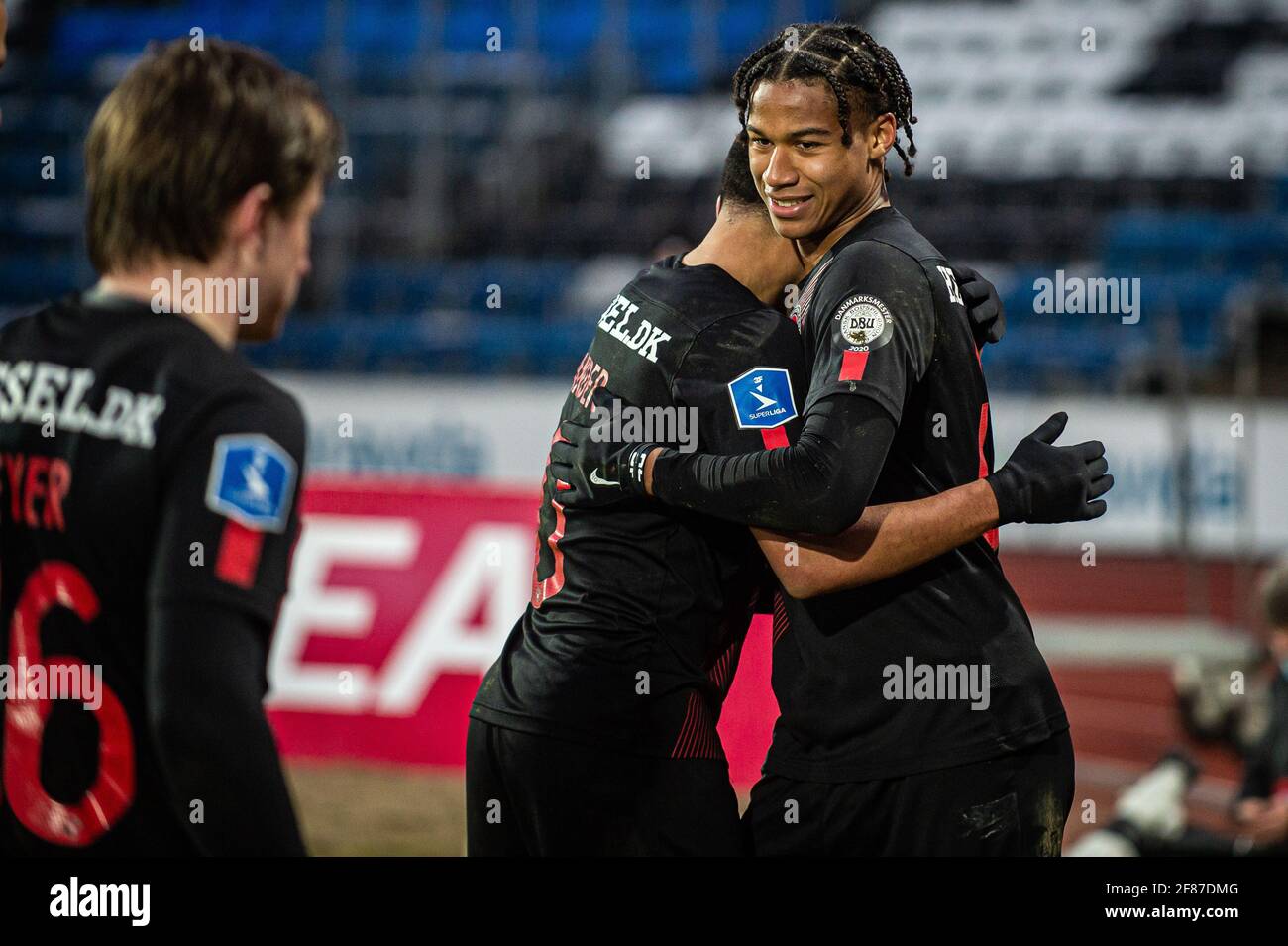 Aarhus, Dänemark. April 2021. Jens-Lys Cajuste (40) vom FC Midtjylland nach dem 3F Superliga-Spiel zwischen Aarhus GF und FC Midtjylland im Ceres Park in Aarhus. (Foto: Gonzales Photo/Alamy Live News Stockfoto