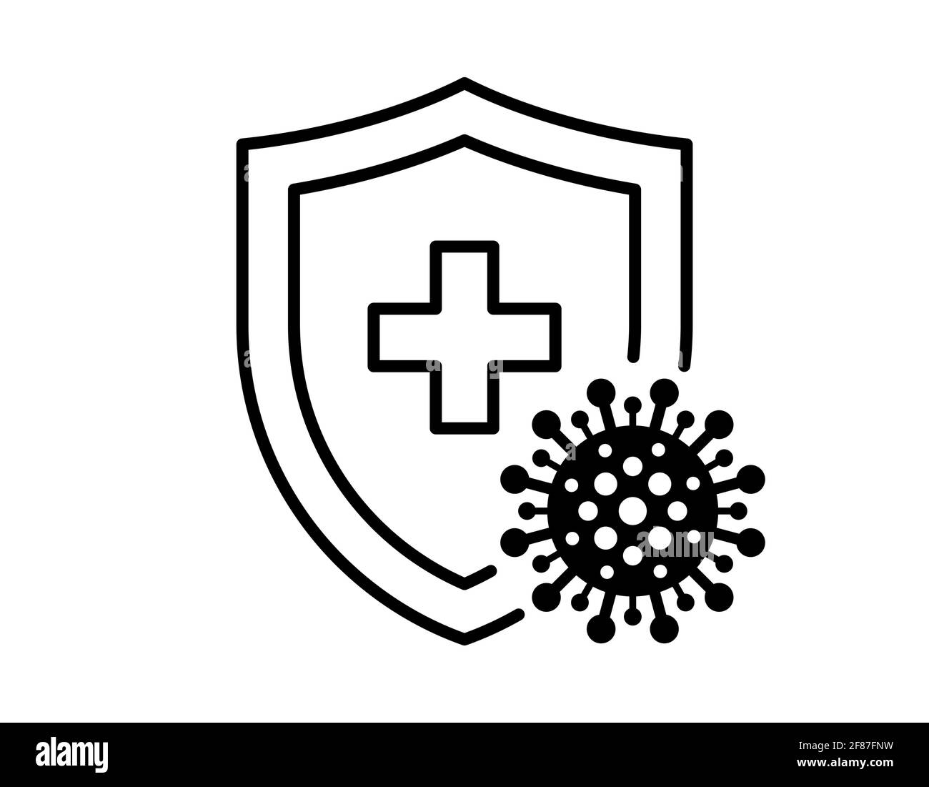 Konzept des Immunsystems. Hygienisches medizinisches schwarzes lineares Schild zum Schutz vor COVID-19-Symbol des Coronavirus. Zeichen der menschlichen Immunität. Corona Virus 2019-ncov def Stock Vektor