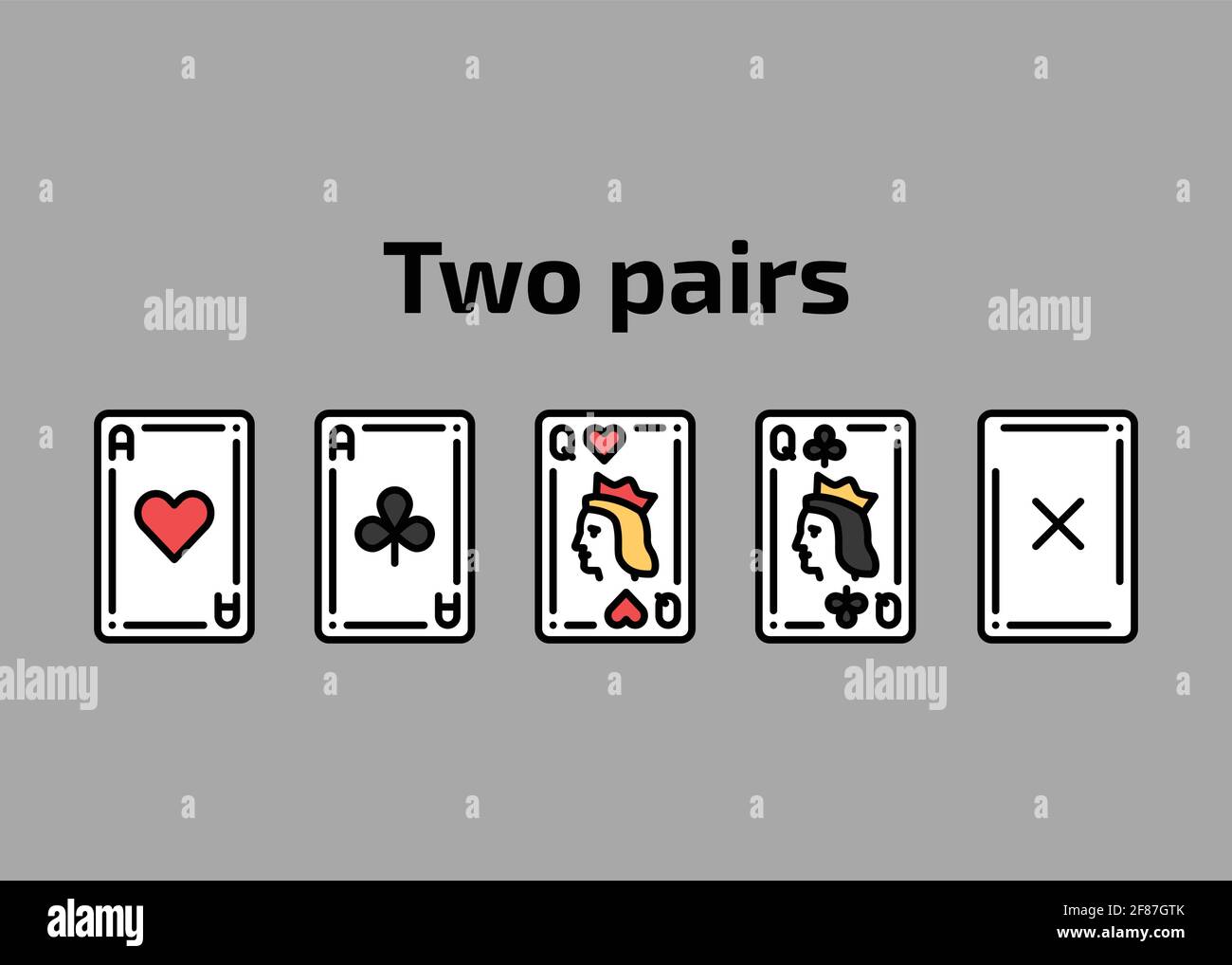 Kombination zwei Paare Spielkarten olor line icon set. Glücksspiel. Piktogramme für Webseite, mobile App, Promo. UI UX GUI Design-Element. Bearbeitbarer Strok Stock Vektor