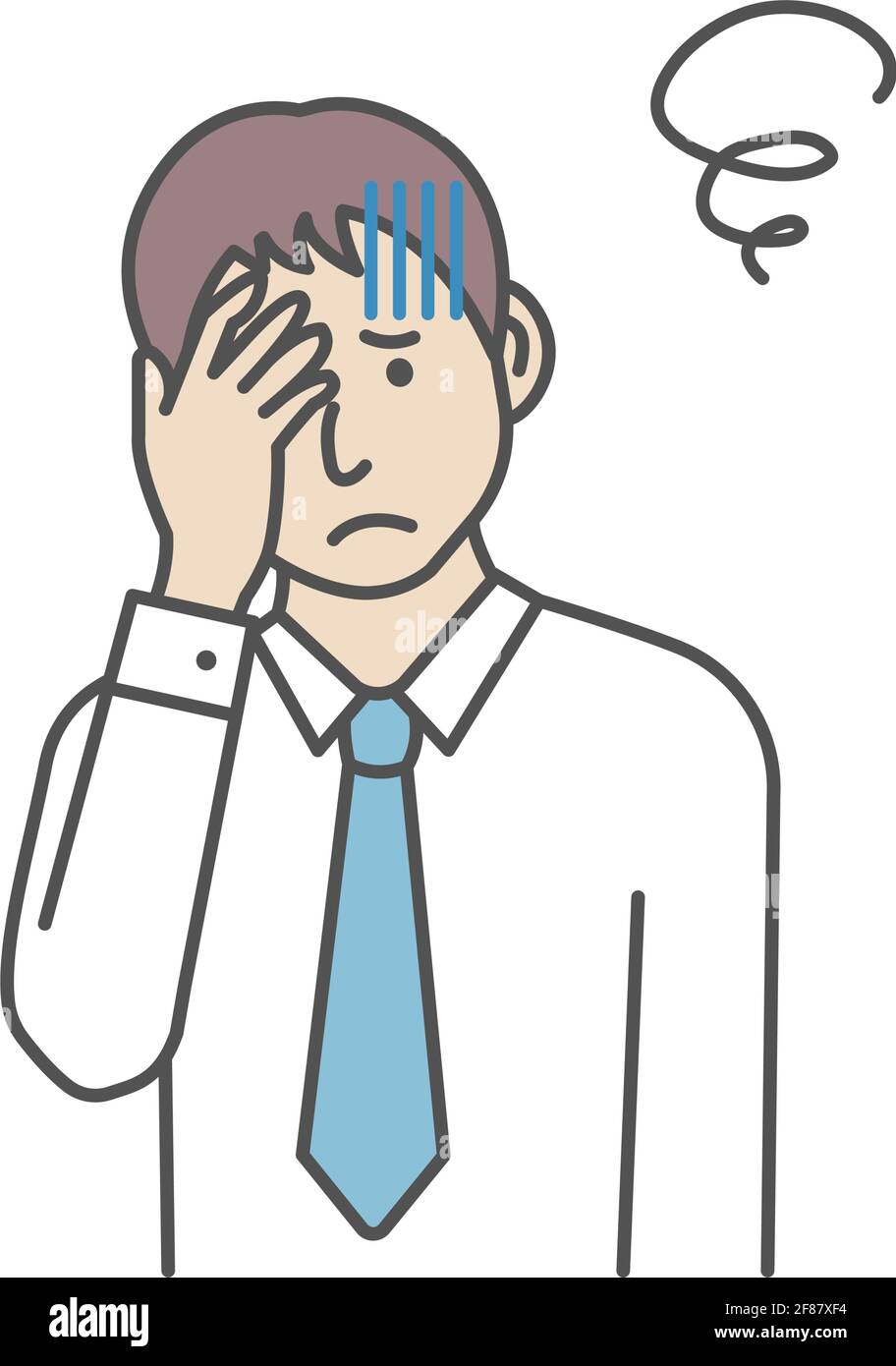 Vektor-Illustration eines jungen Geschäftsmannes, der den Kopf quetscht (oh mein gott, Kopfschmerzen) Stock Vektor
