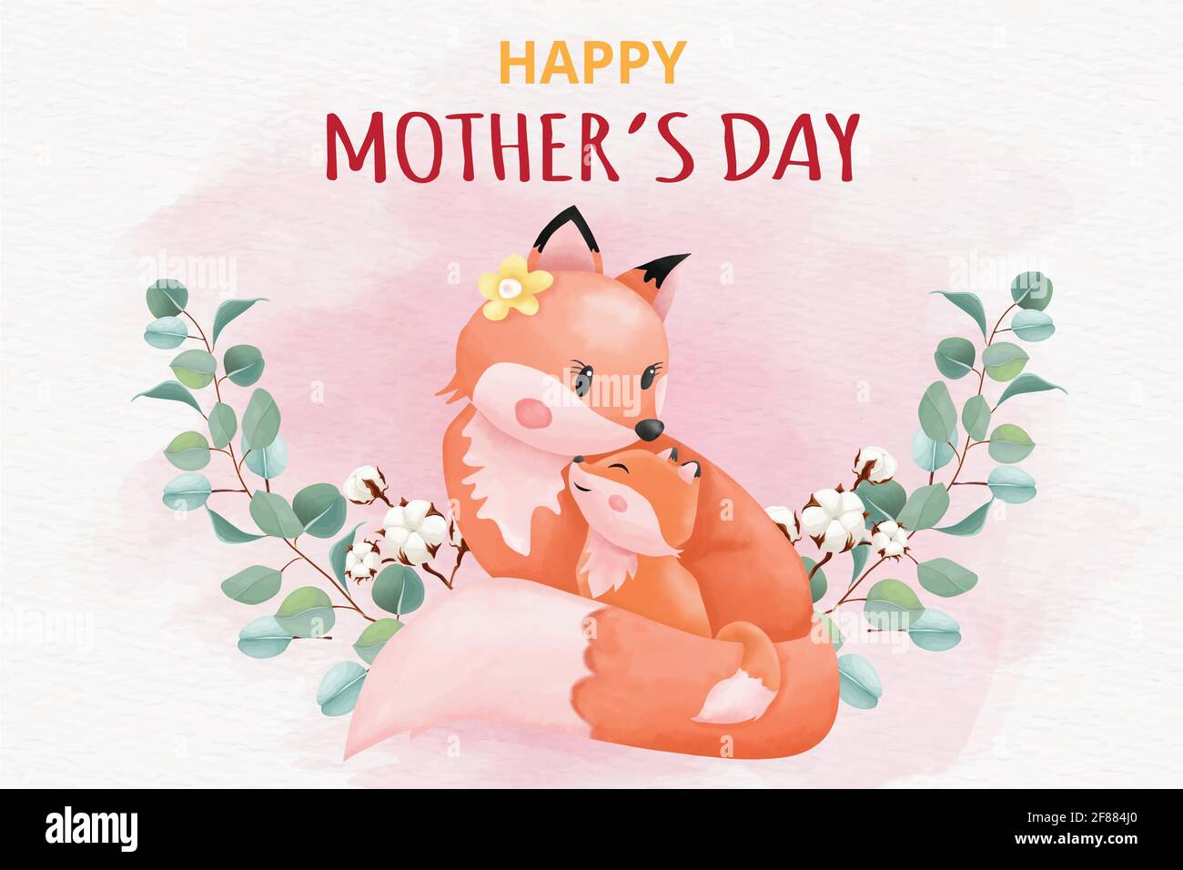 Happy Mother's Day Card mit Füchse Illustration Stock Vektor