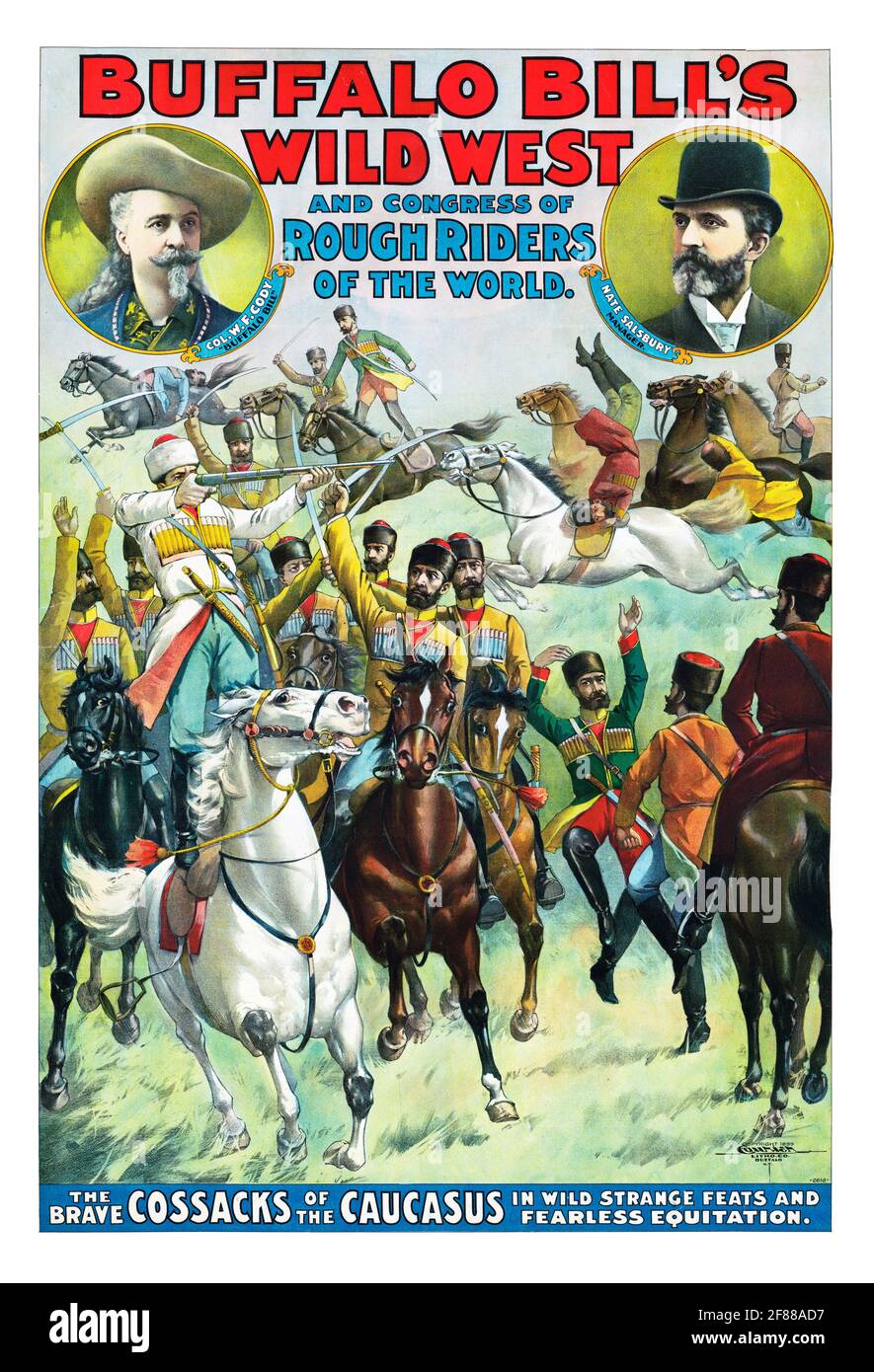 Buffalo Bills Wilder Westen und Kongress der Rough Riders of the World – die tapferen Kosaken des Kaukasus, 1890er. Stockfoto