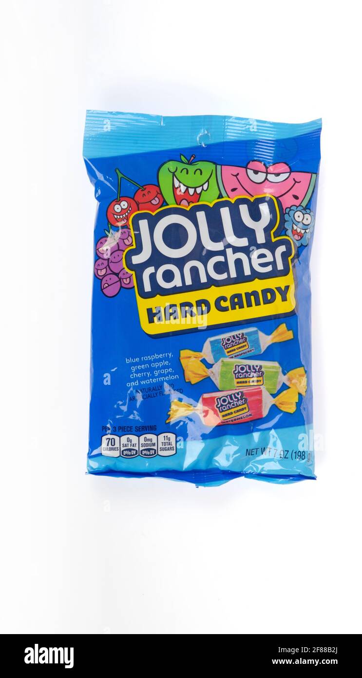 Jolly Rancher Hard Candy Bag von der Hershey Company auf Isoliertes Weiß Stockfoto