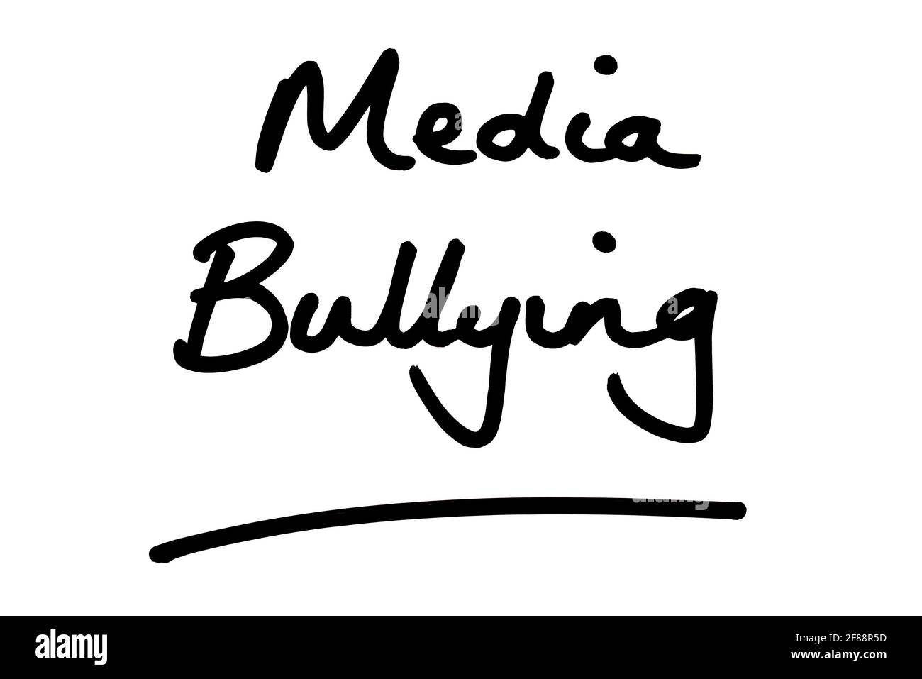 Medien Mobbing, handgeschrieben auf weißem Hintergrund. Stockfoto