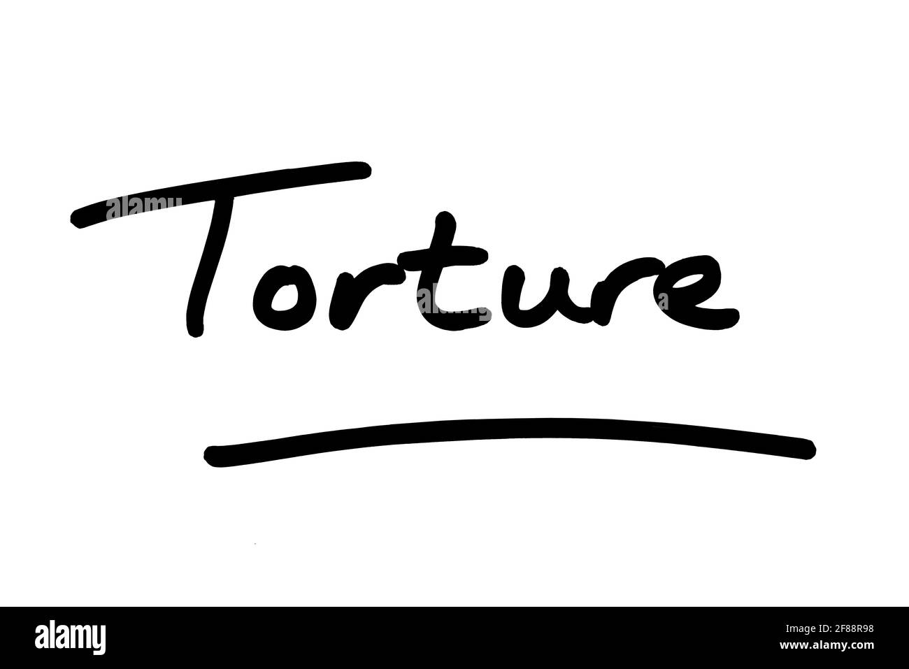 Folter, handgeschrieben auf weißem Hintergrund. Stockfoto