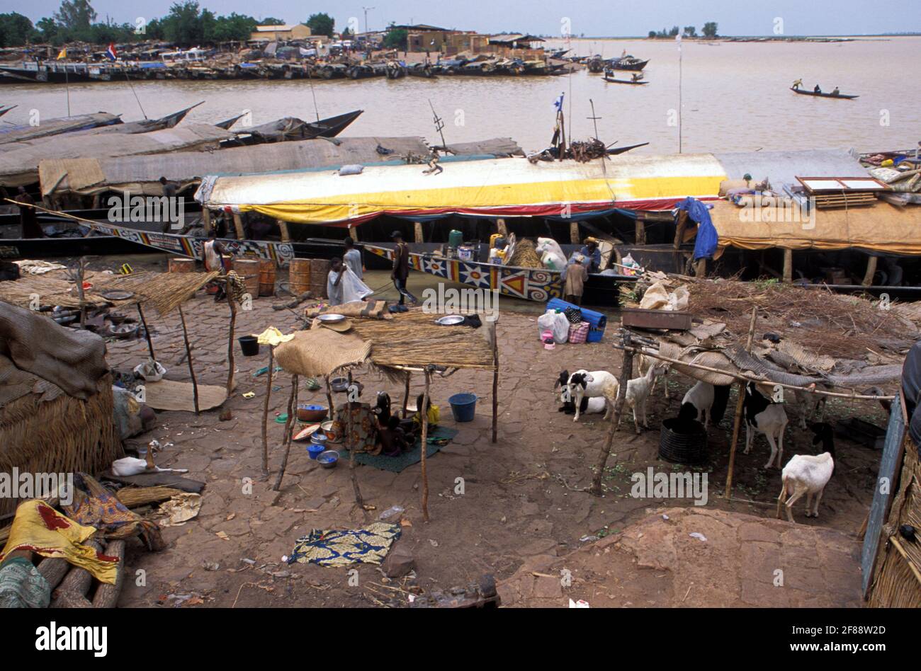 Boote im Hafen, Hafen von Mopti und Markt, Bani Fluss, Mopti, Inner Niger Delta Region, Mali Stockfoto