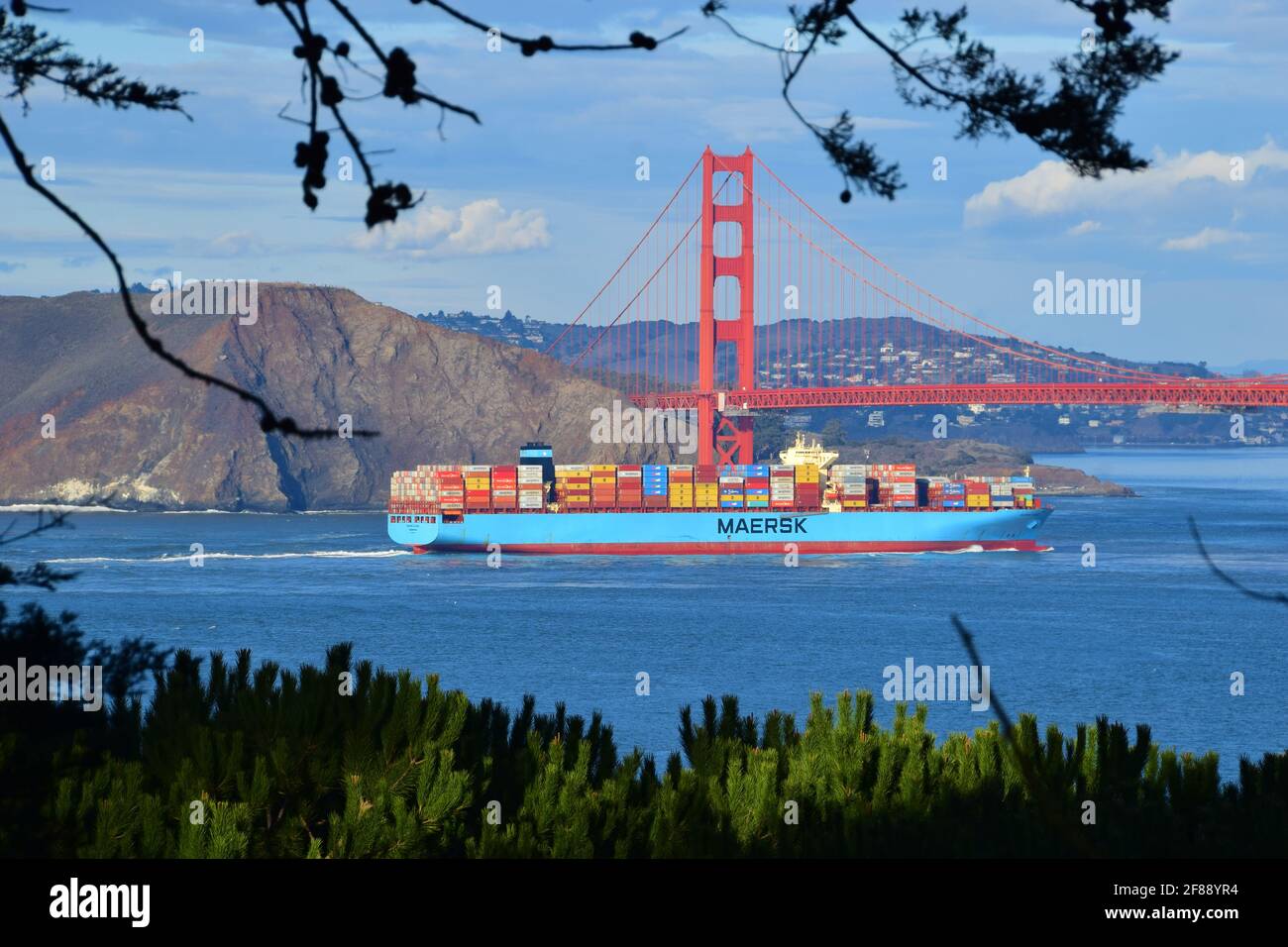 Frachtschiff in die Bucht von San Francisco Stockfoto