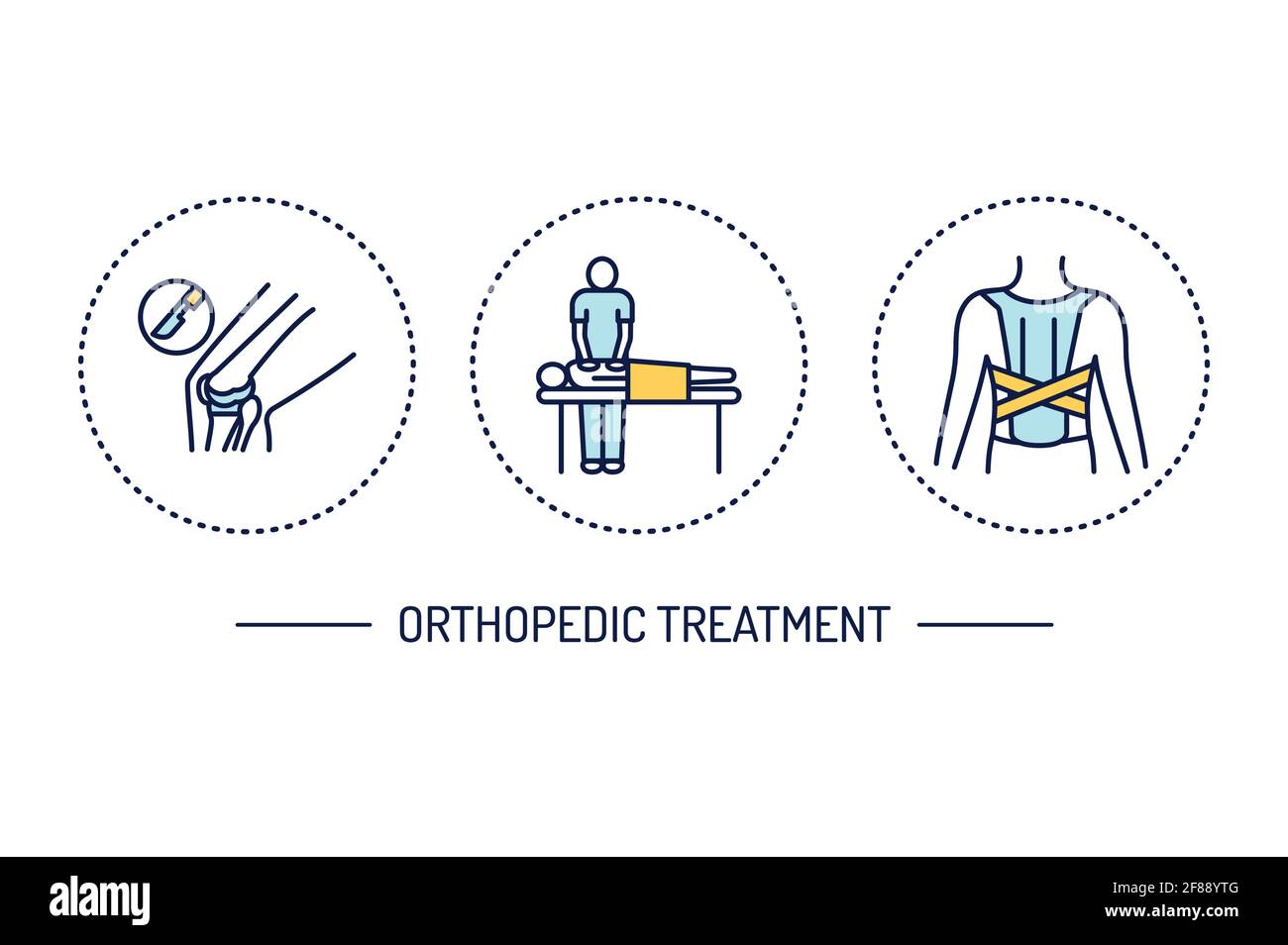 Farbsymbole für orthopädische Behandlungslinien eingestellt. Rehabilitation nach Verletzungen. Isoliertes Vektorelement. Stock Vektor