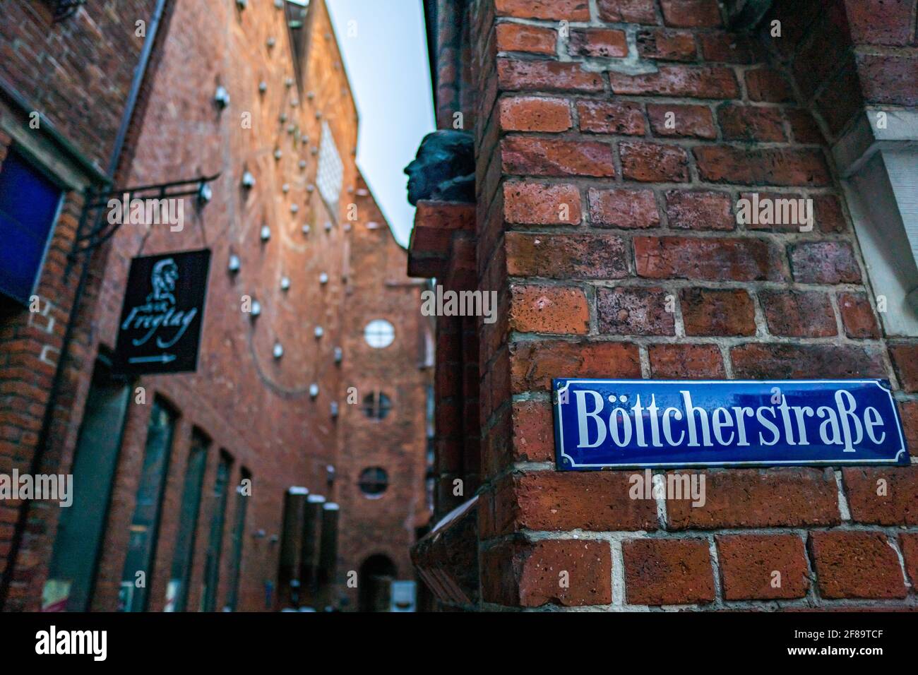 Nahaufnahme Straßenschild der berühmten Böttcherstraße in bremen Stockfoto