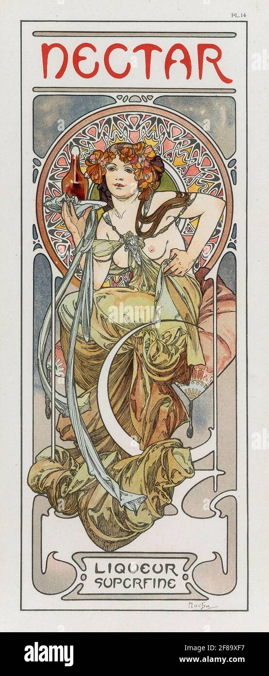 Nectar, 1902 – Jugendstil von Alphonse Mucha Stockfoto