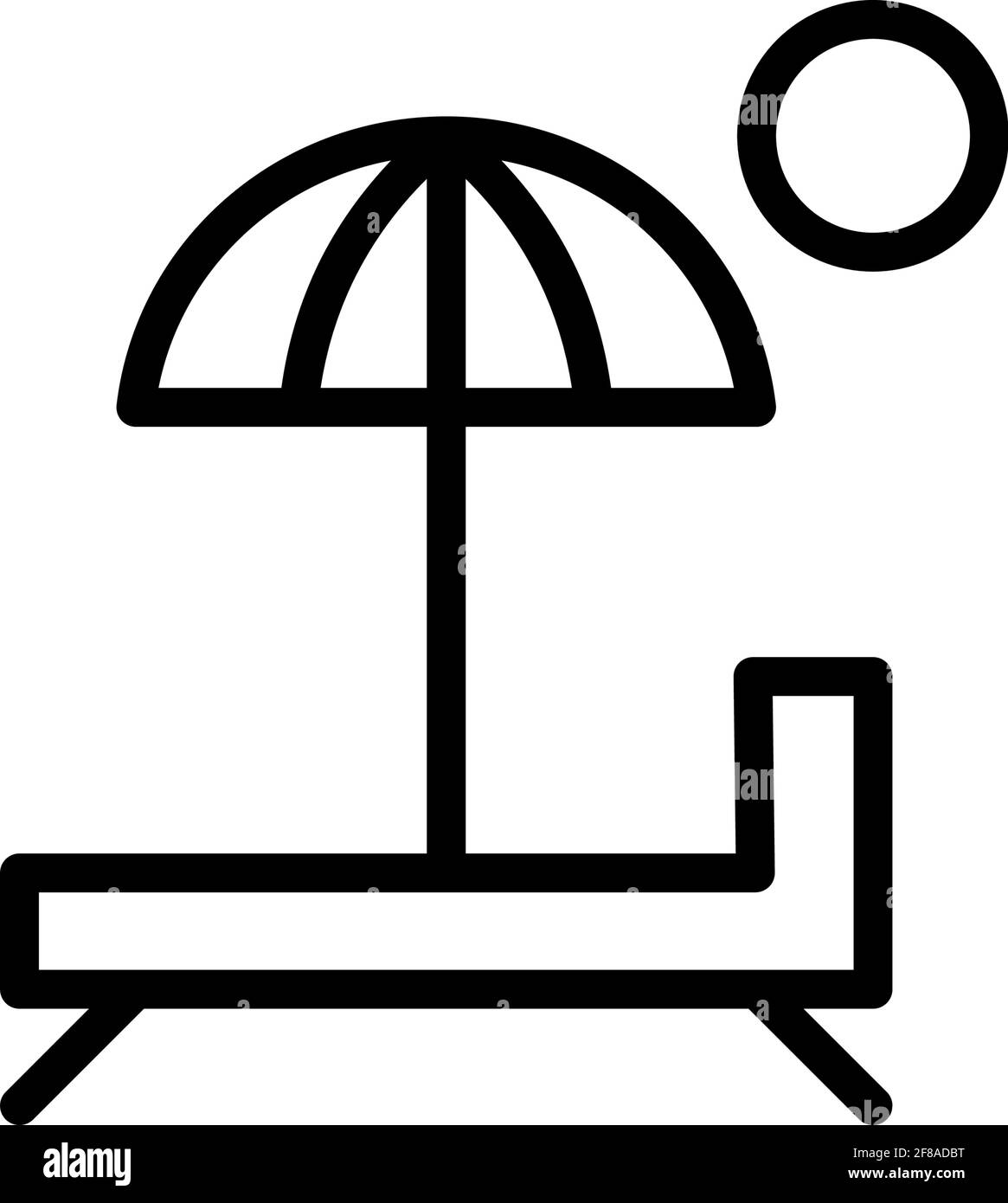 Skizzieren Sie Strandstühle und Sonnenschirm Logo Icon Vektor, glücklich Sommer Strand Design Vektor Illustration Stock Vektor