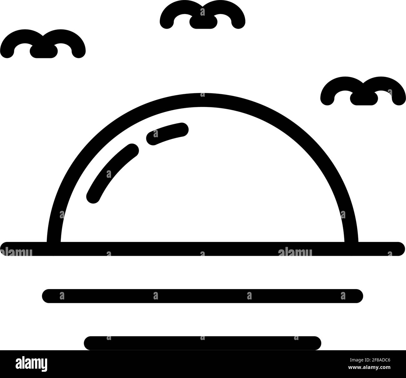 Kontur Meer und Sonne Symbol Vektor, Sommer Strand Saison Zeichen mit Linie oder Form, Sonnenuntergang Symbol Stock Vektor